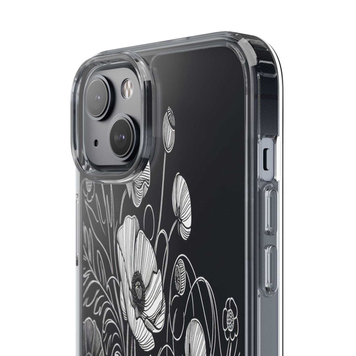 Transparent Black and White Floral Design Iphone Case Compatible With Iphone 16 15 14 - Clear Phone Cover