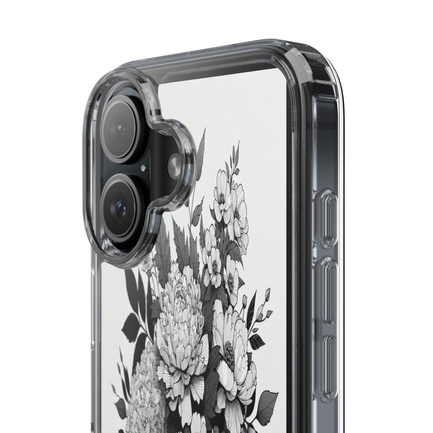 Transparent Floral Arrangement in Black and White Iphone Case Compatible With Iphone 16 15 14 - Clear Phone Cover