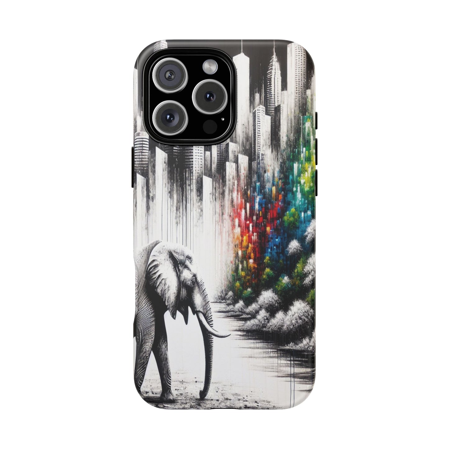 Protective Elephant's Journey Through the Cityscape Iphone Case Compatible With Iphone 16 15 14 - Phone Cover