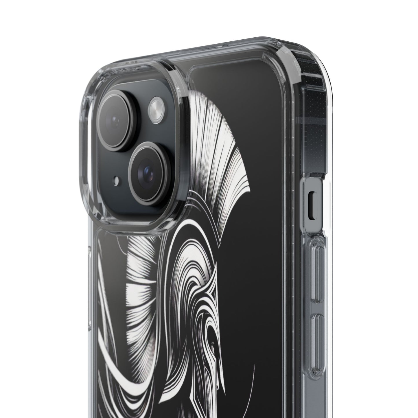 Transparent Helmeted Sentinel in Monochrome Motion Iphone Case Compatible With Iphone 16 15 14 - Clear Phone Cover