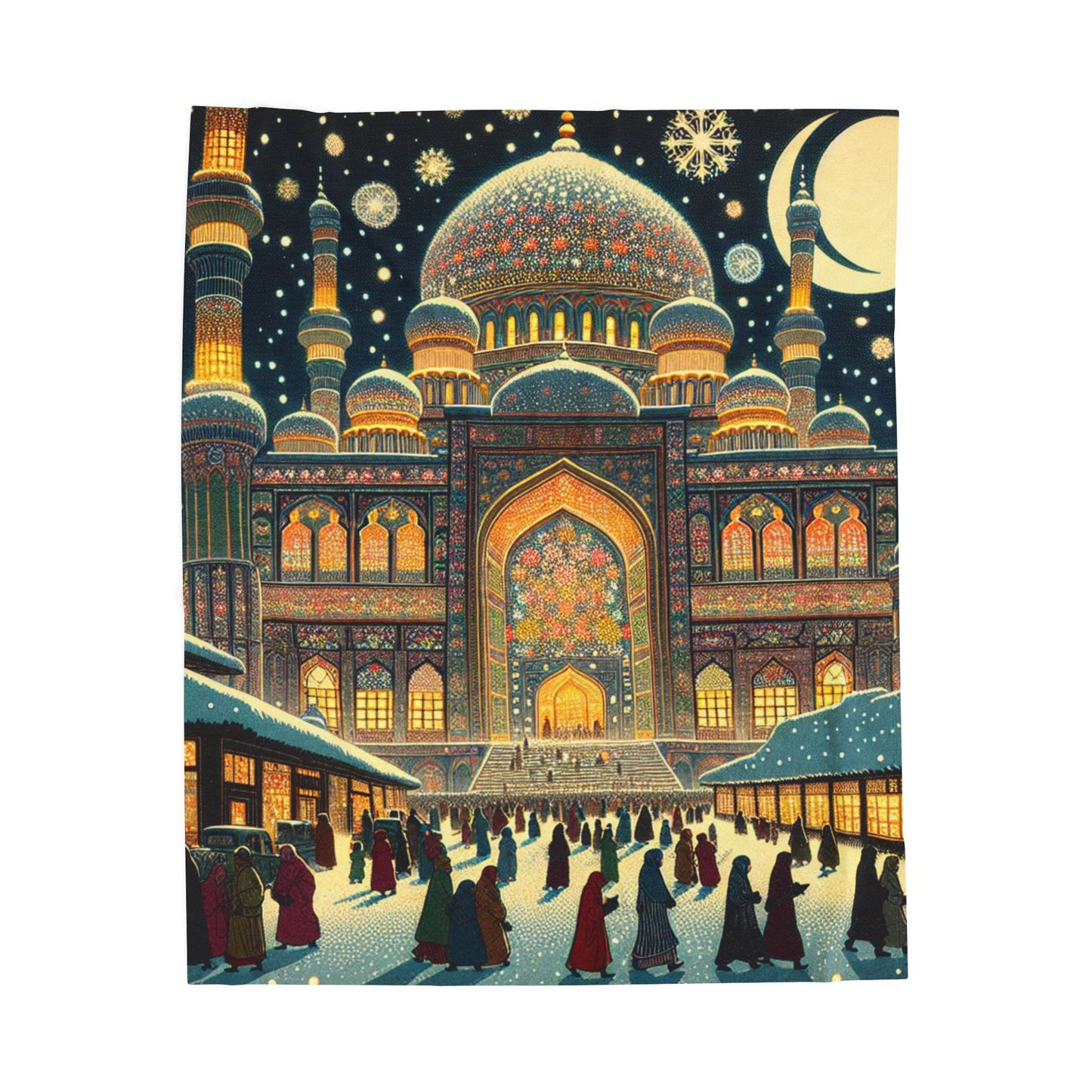 Snowy Night at the Grand Mosque - Plush Blanket
