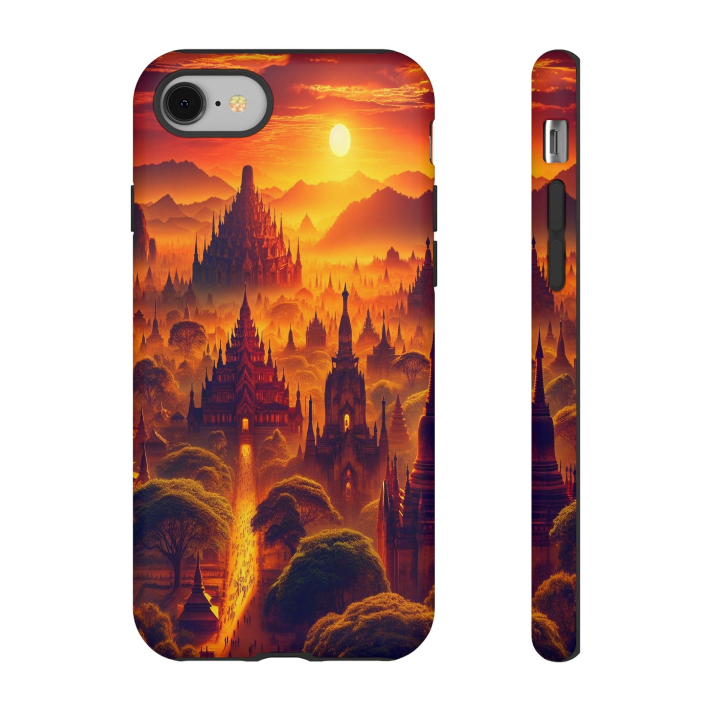 Golden Horizon of Mystical Pagodas - Phone Case