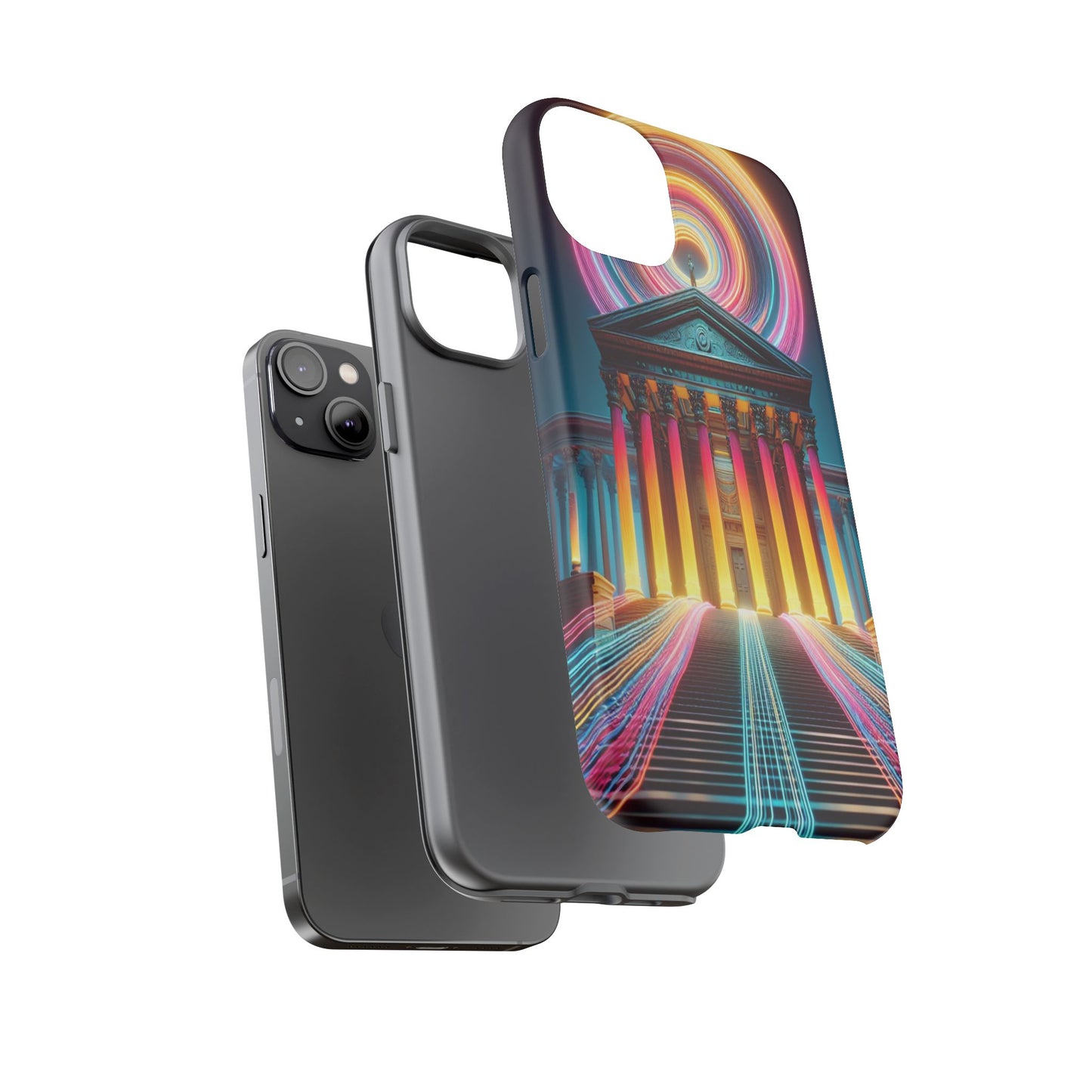 Illuminated Landmark with Colorful Trails - Phone Case