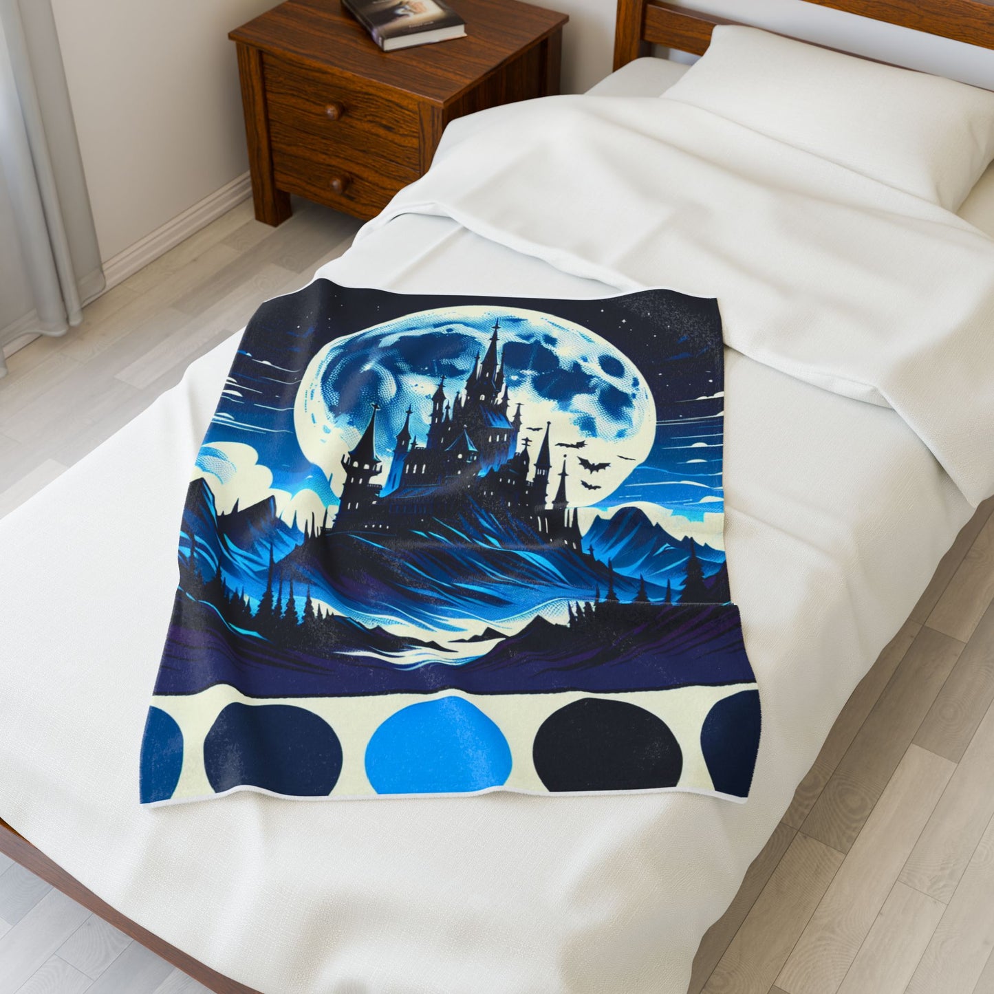 Moonlit Castle in the Mountains - Plush Blanket