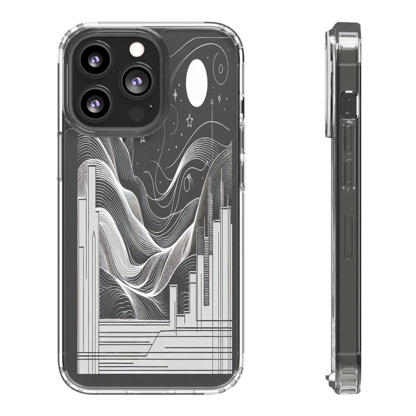 Transparent Illuminated Skyline Design Iphone Case Compatible With Iphone 16 15 14 - Clear Phone Cover