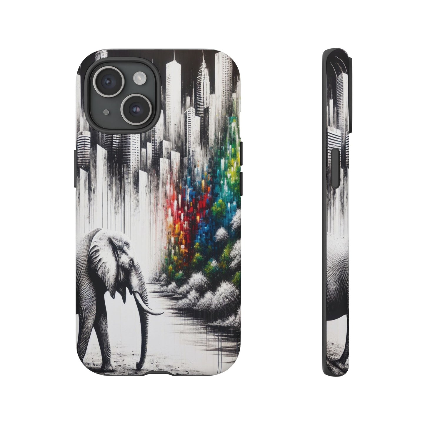 Protective Elephant's Journey Through the Cityscape Iphone Case Compatible With Iphone 16 15 14 - Phone Cover