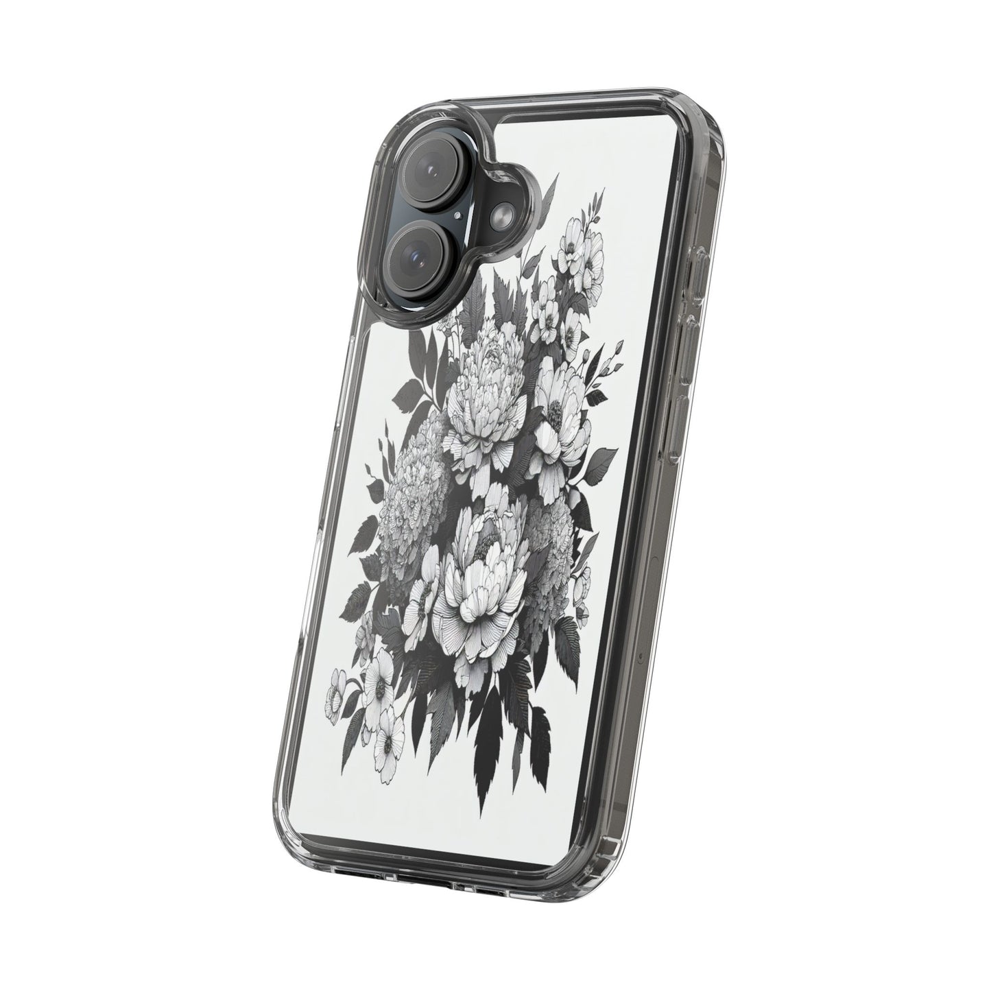 Transparent Floral Arrangement in Black and White Iphone Case Compatible With Iphone 16 15 14 - Clear Phone Cover