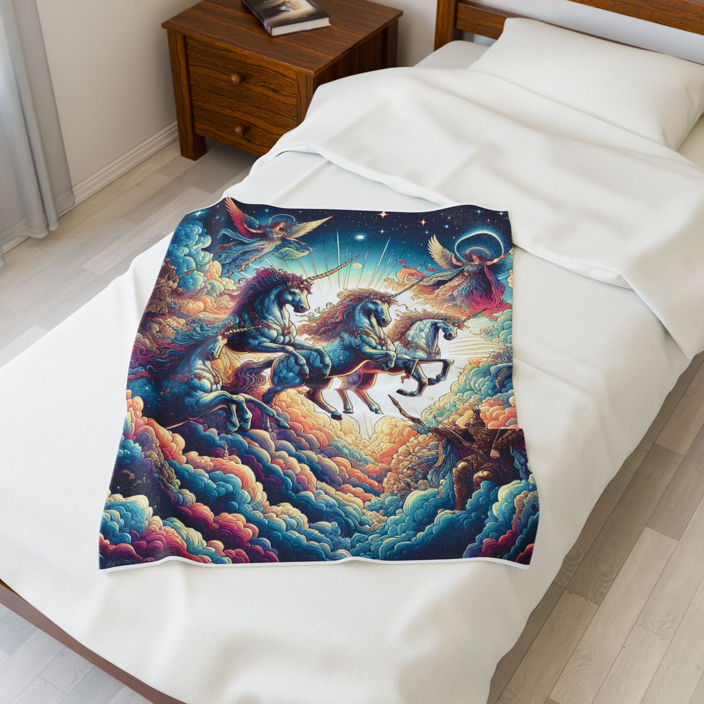 Unicorns in Celestial Dance - Plush Blanket