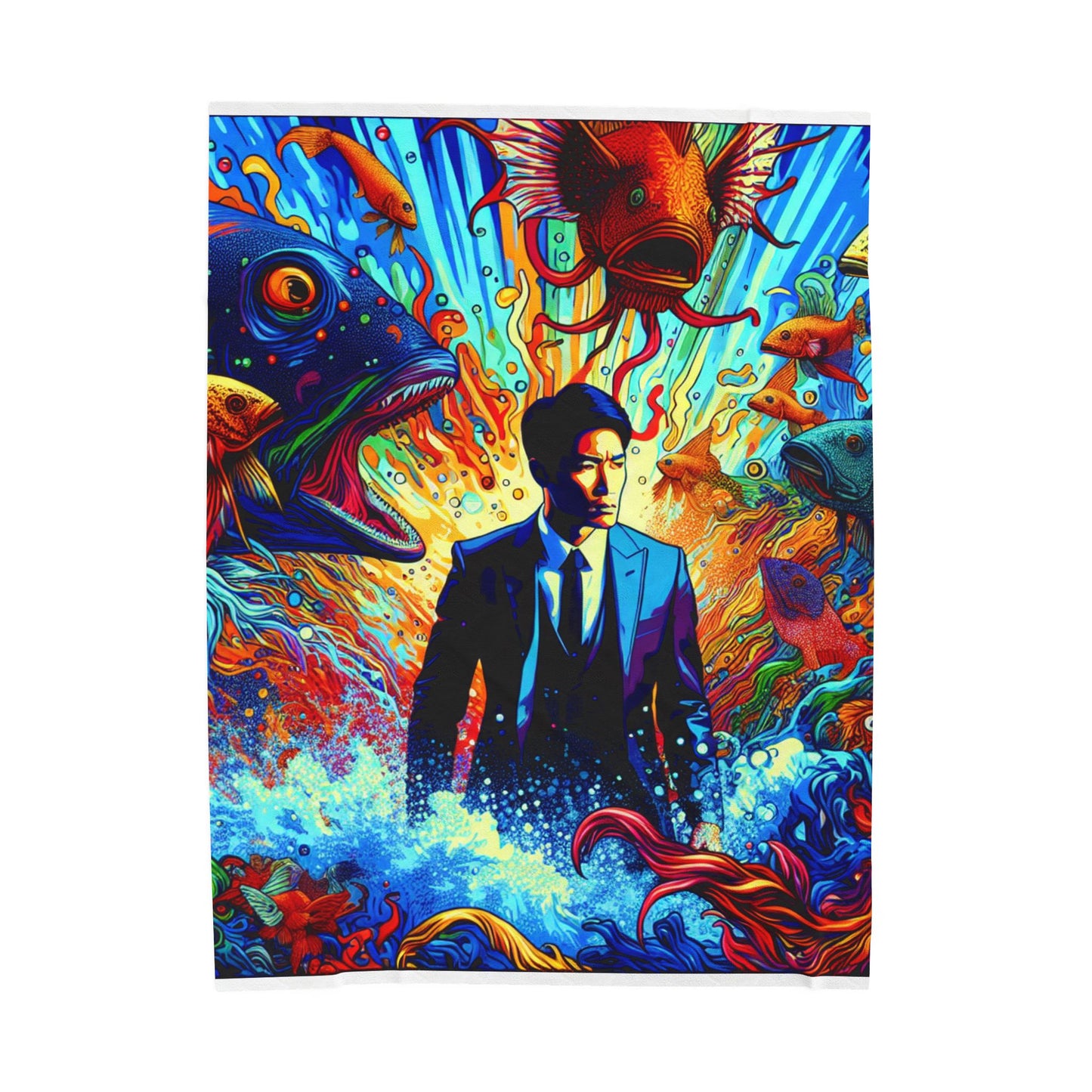 Man in the Sea of Fishes - Plush Blanket
