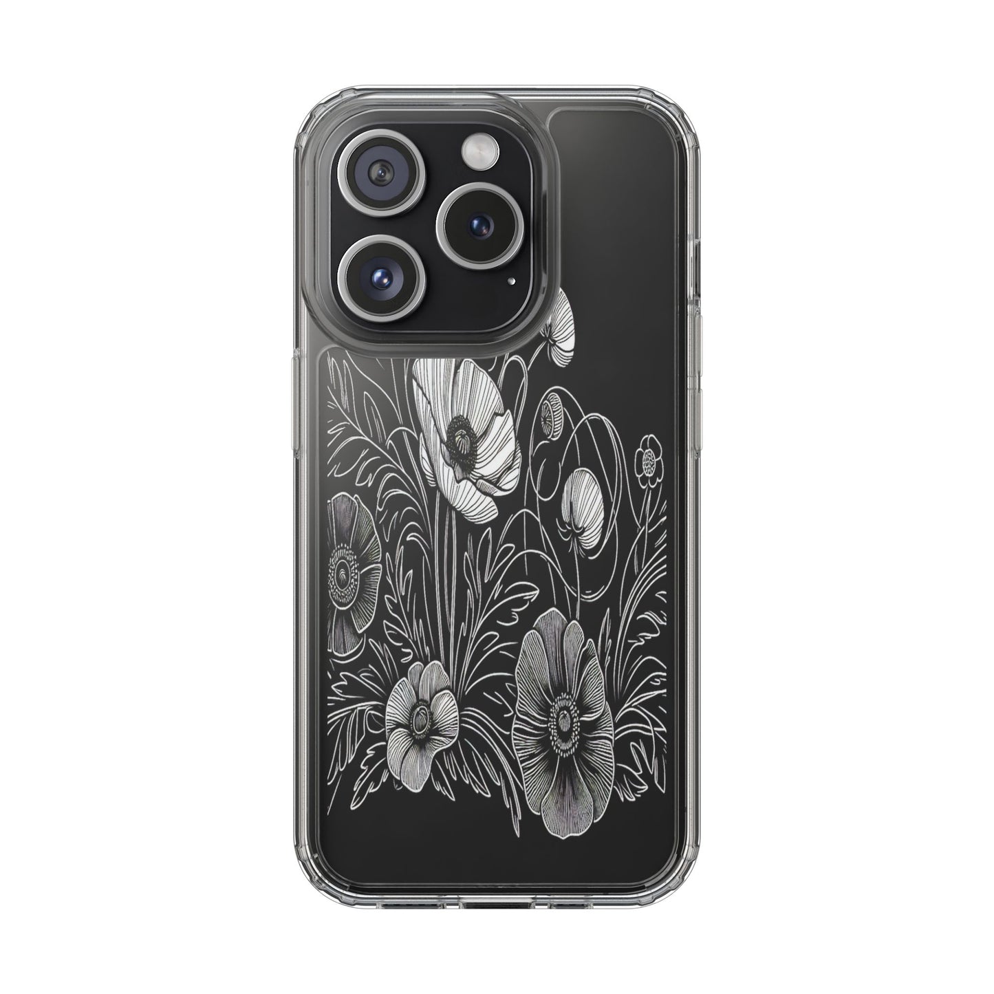 Transparent Black and White Floral Design Iphone Case Compatible With Iphone 16 15 14 - Clear Phone Cover
