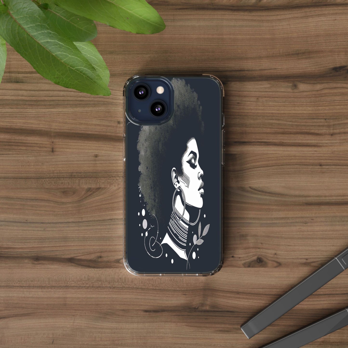 Transparent Afro Goddess Portrait Iphone Case Compatible With Iphone 16 15 14 - Clear Phone Cover