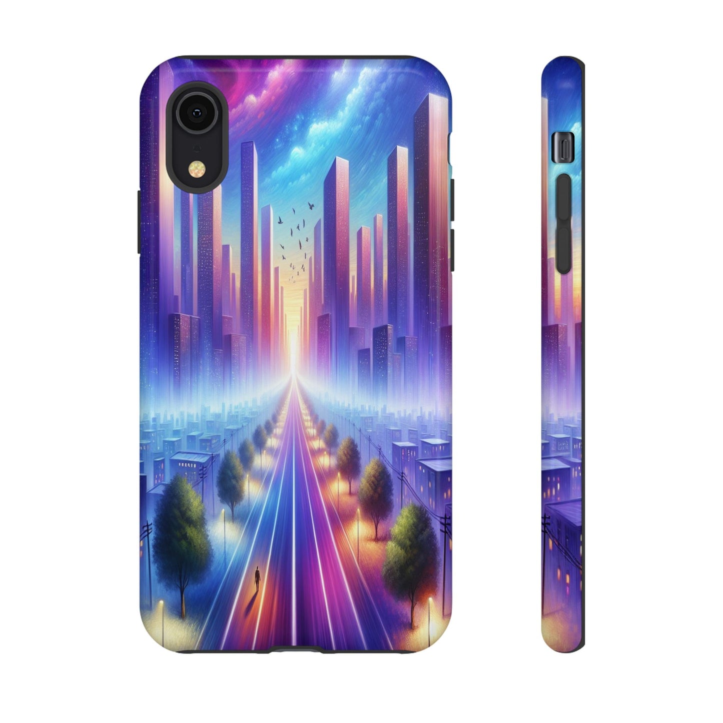 Journey into the Luminous Cityscape - Phone Case