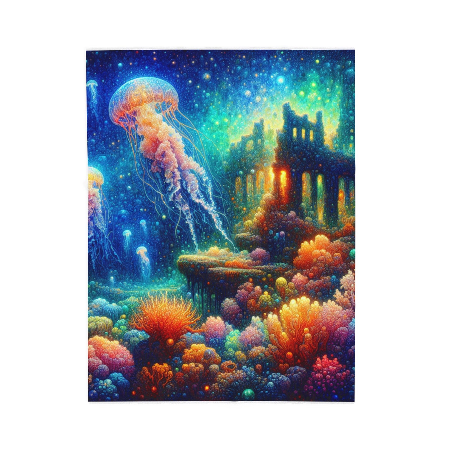 Jellyfish Ruins Under the Sea - Plush Blanket