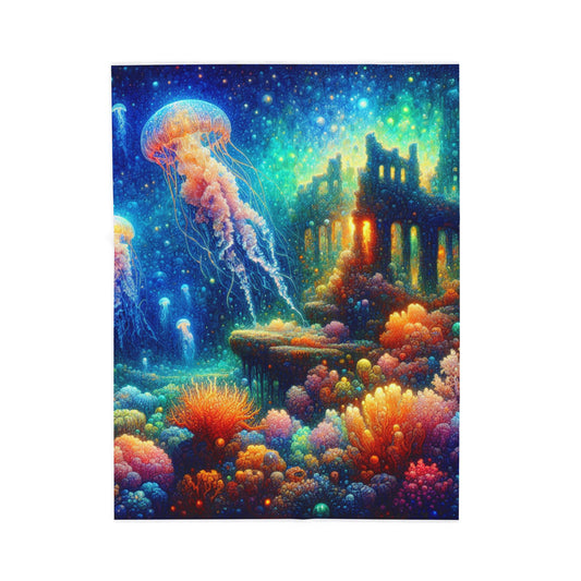 Jellyfish Ruins Under the Sea - Plush Blanket