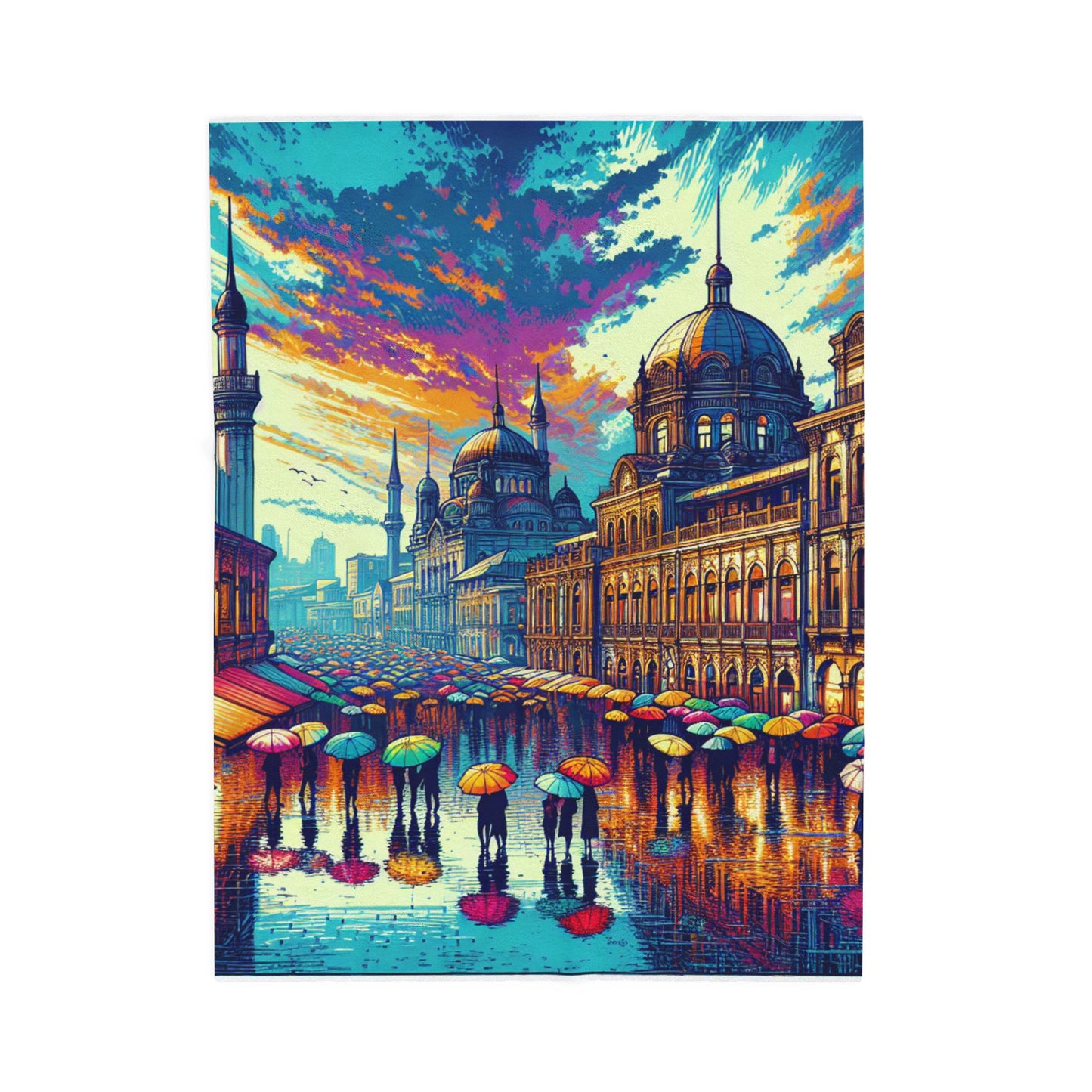 Bustling Rainy Parade - Plush Blanket