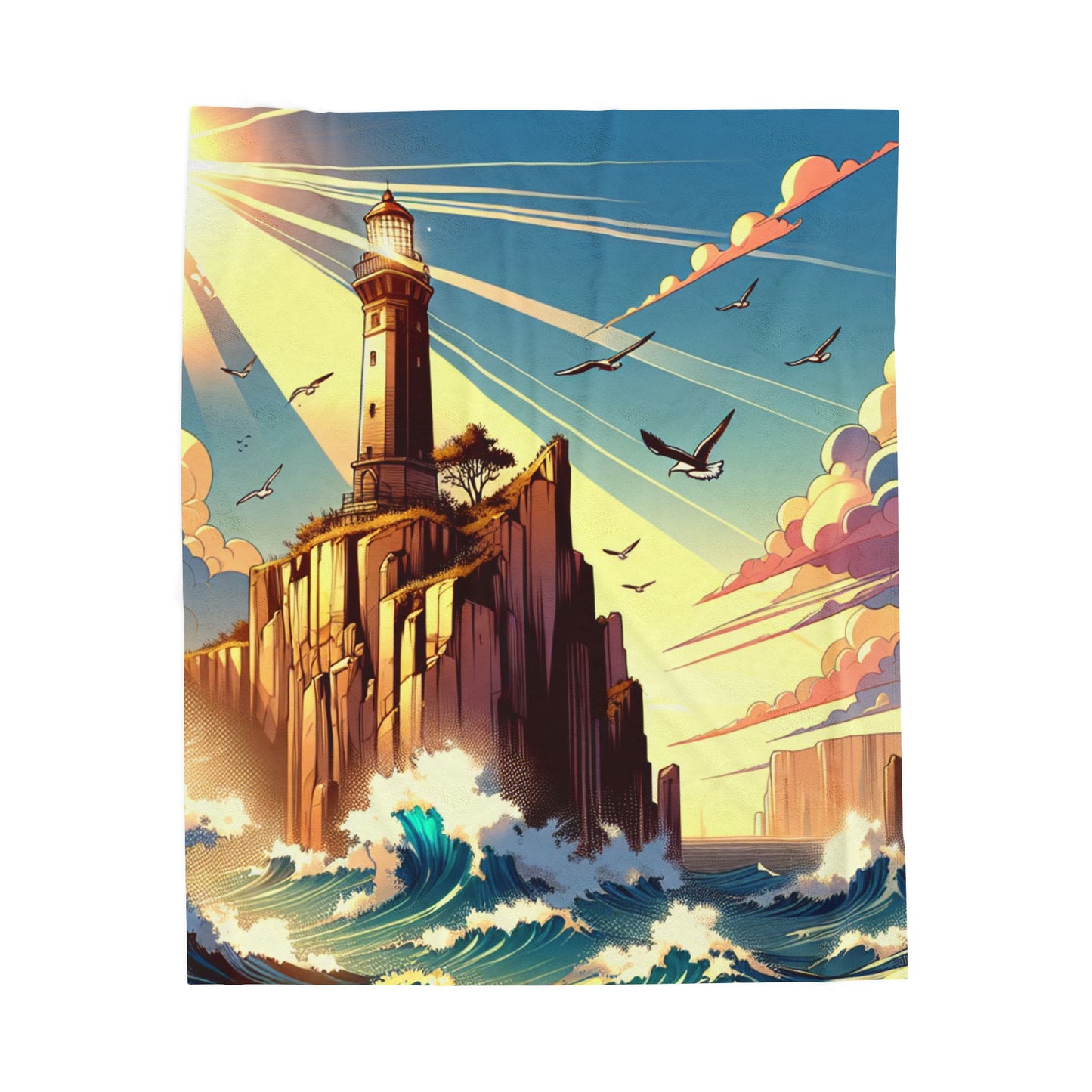 Lighthouse at the Edge of Waves - Plush Blanket