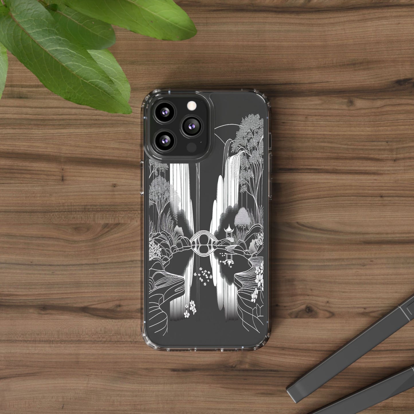 Transparent Waterfall Bridge Scene Iphone Case Compatible With Iphone 16 15 14 - Clear Phone Cover