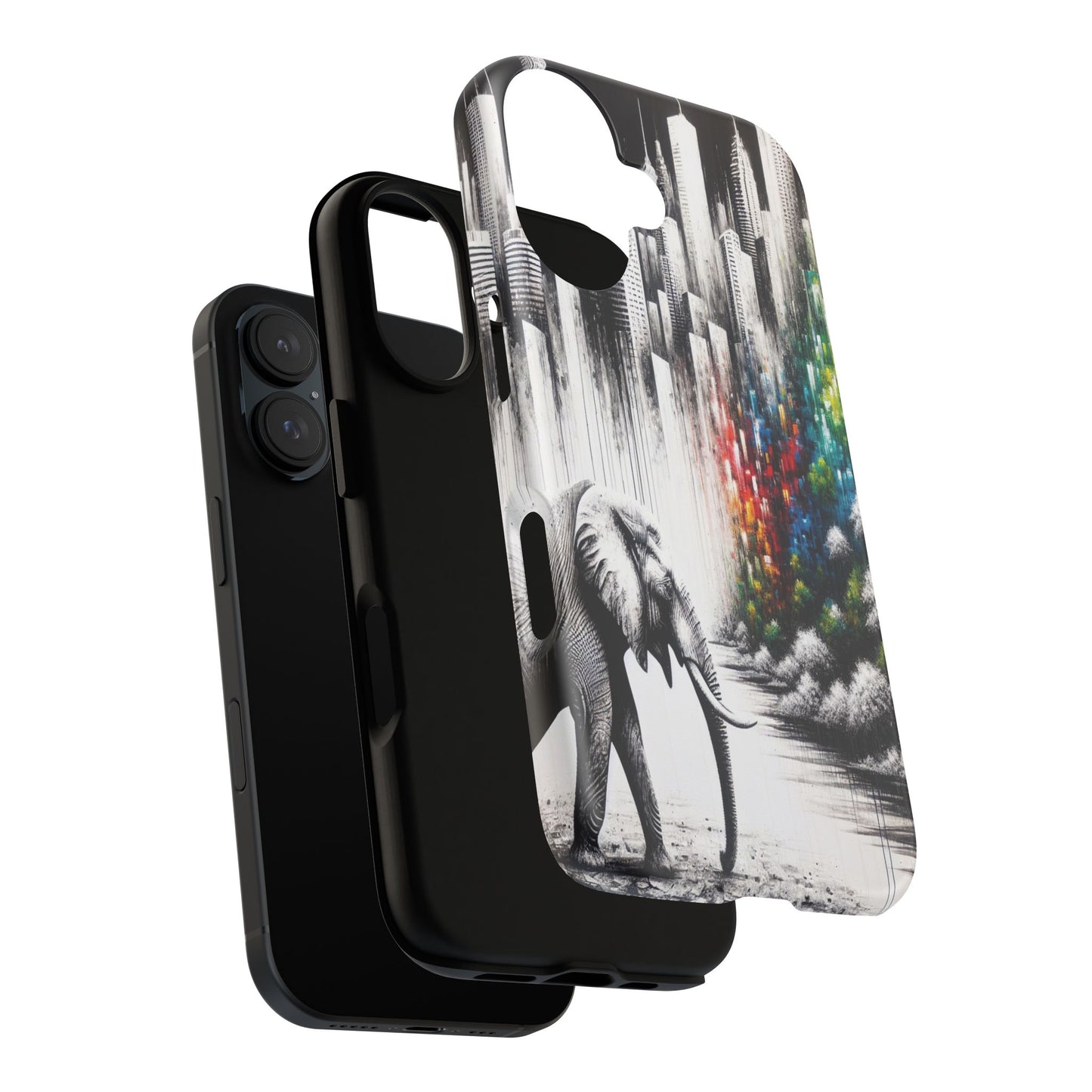 Protective Elephant's Journey Through the Cityscape Iphone Case Compatible With Iphone 16 15 14 - Phone Cover