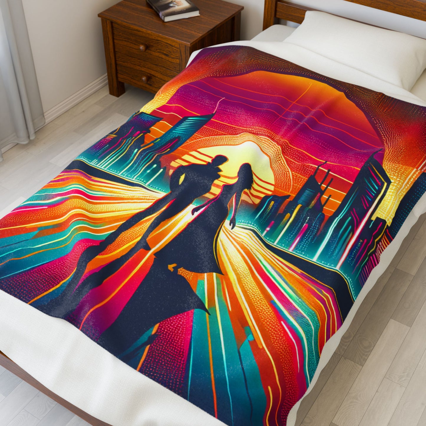 Illuminated Cityscape Encounter - Plush Blanket
