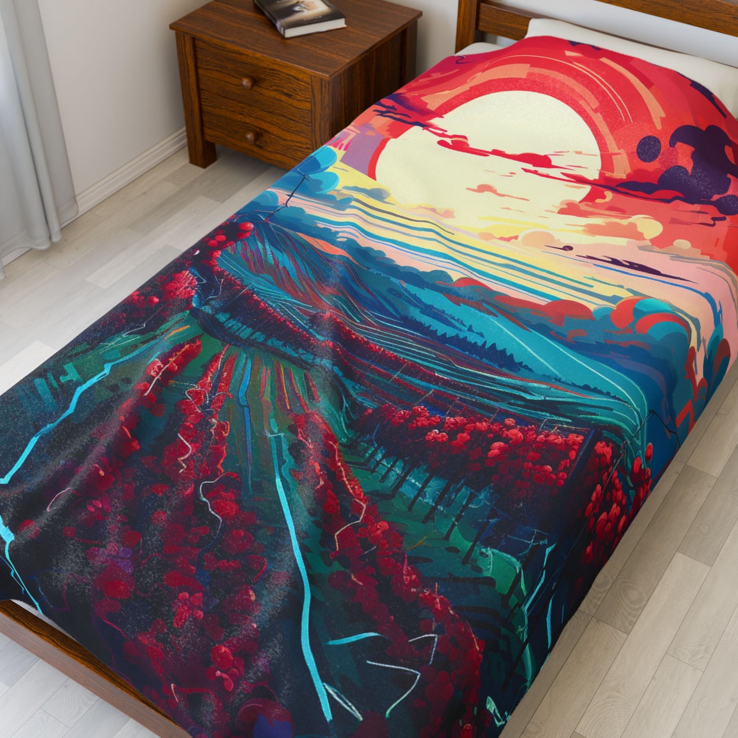 Crimson Vineyard at Sunset- Plush Blanket