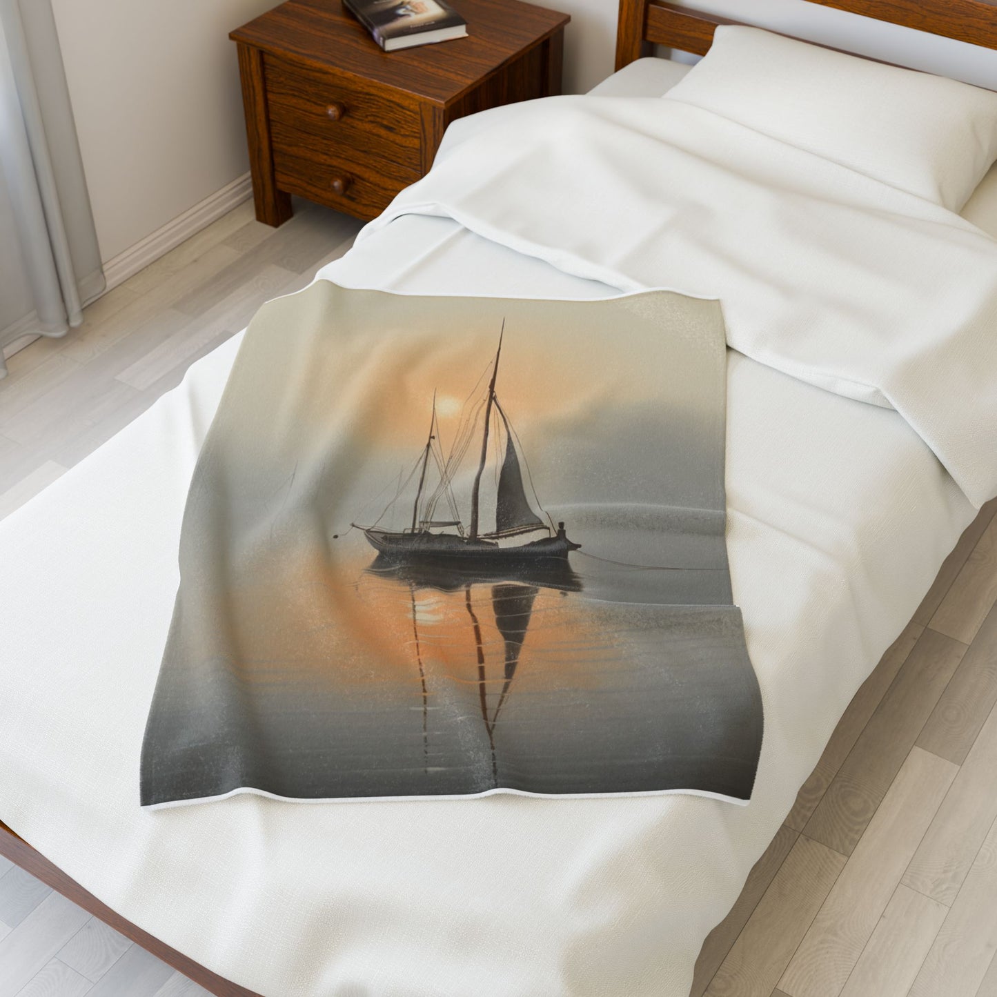 Misty Dawn Sailing Tranquility- Plush Blanket