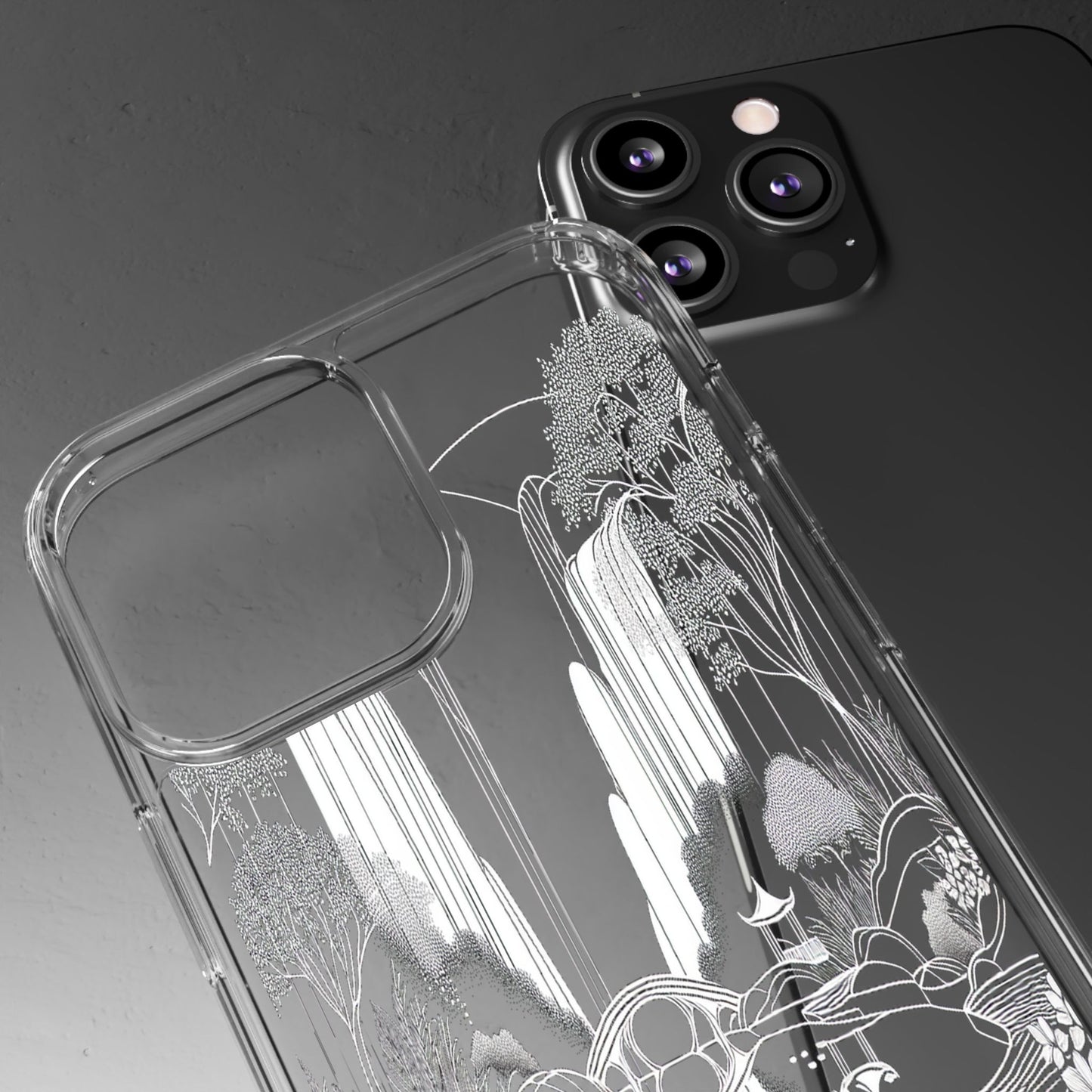 Transparent Waterfall Bridge Scene Iphone Case Compatible With Iphone 16 15 14 - Clear Phone Cover