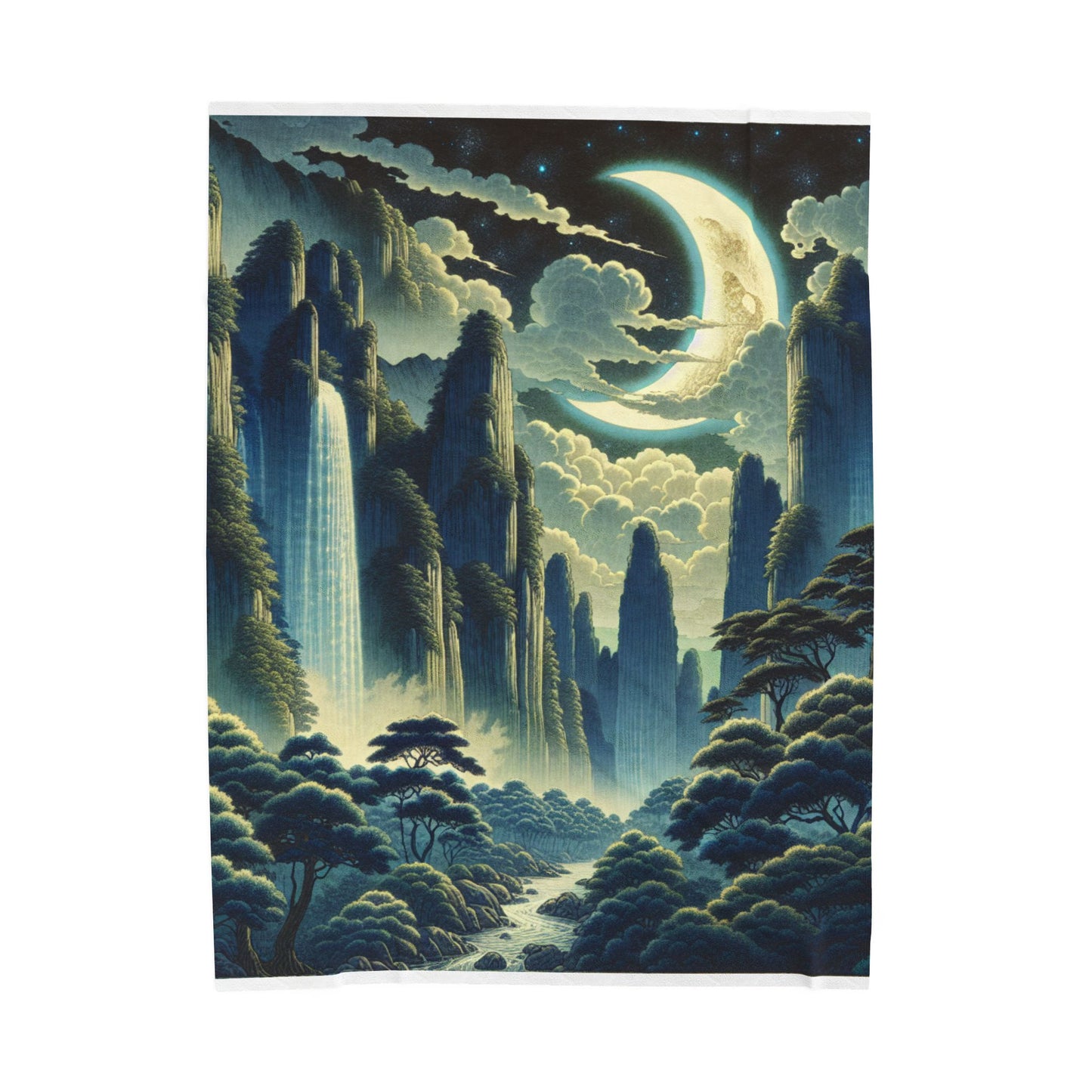 Mystical Moonlit Cascade - Plush Blanket