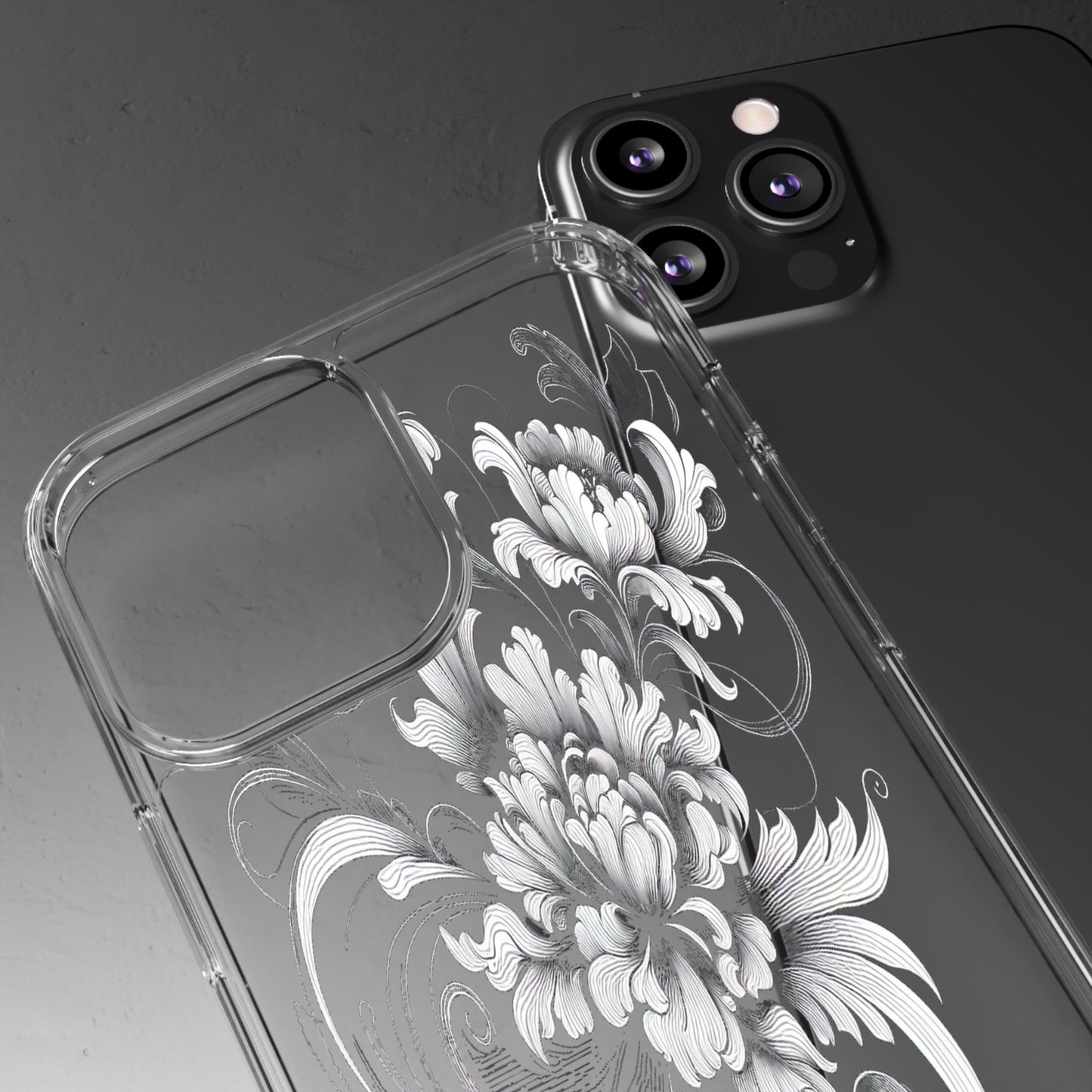 Transparent Intricate Flourish Design Iphone Case Compatible With Iphone 16 15 14 - Clear Phone Cover