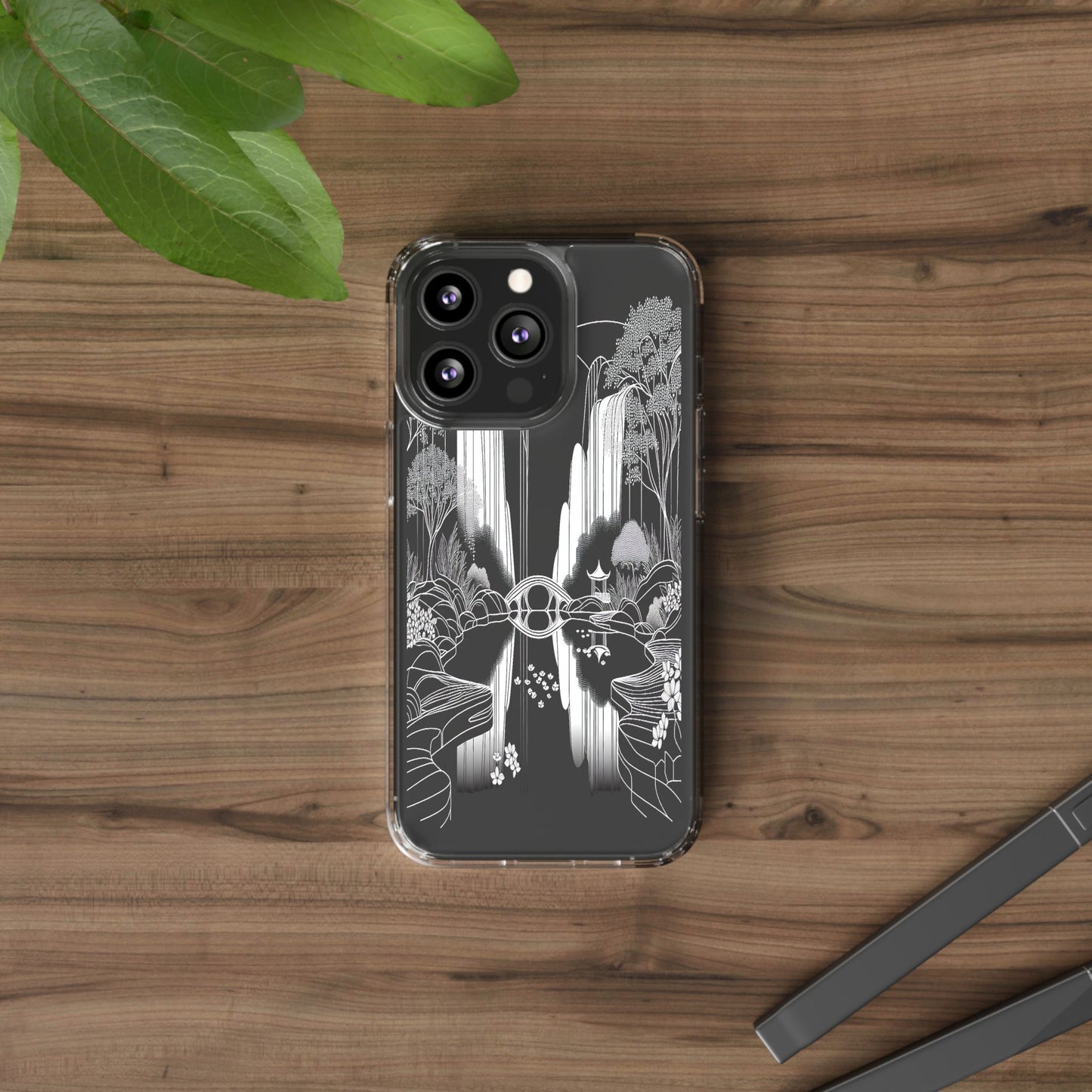 Transparent Waterfall Bridge Scene Iphone Case Compatible With Iphone 16 15 14 - Clear Phone Cover