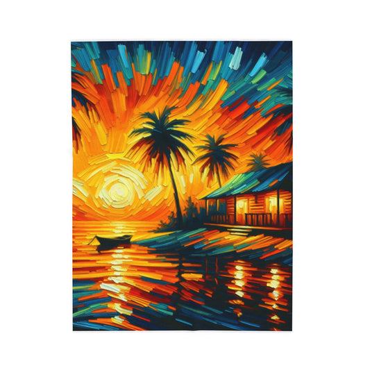 Island Haven at Dusk - Plush Blanket