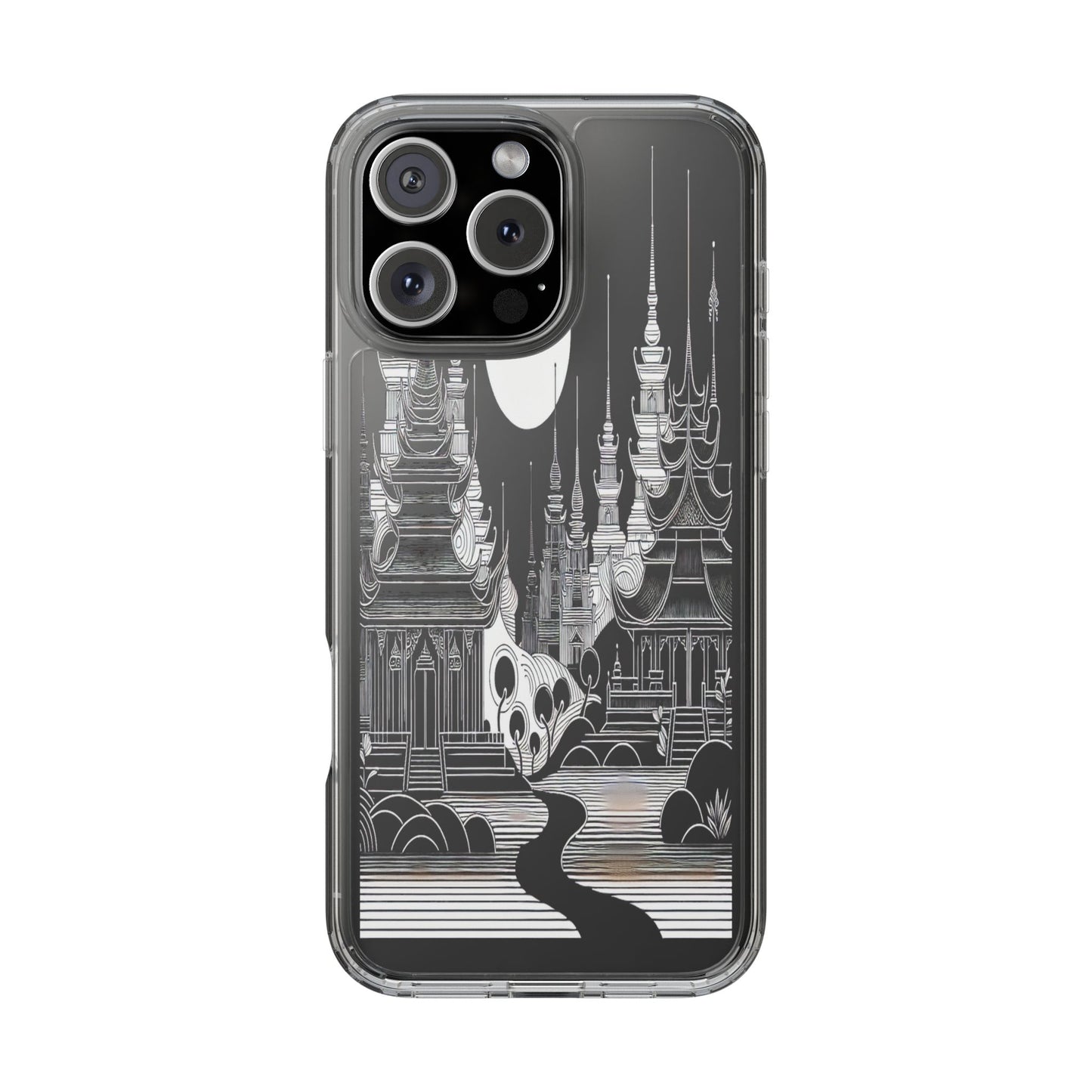 Transparent Temple Silhouette Under Bright Moon Iphone Case Compatible With Iphone 16 15 14 - Clear Phone Cover