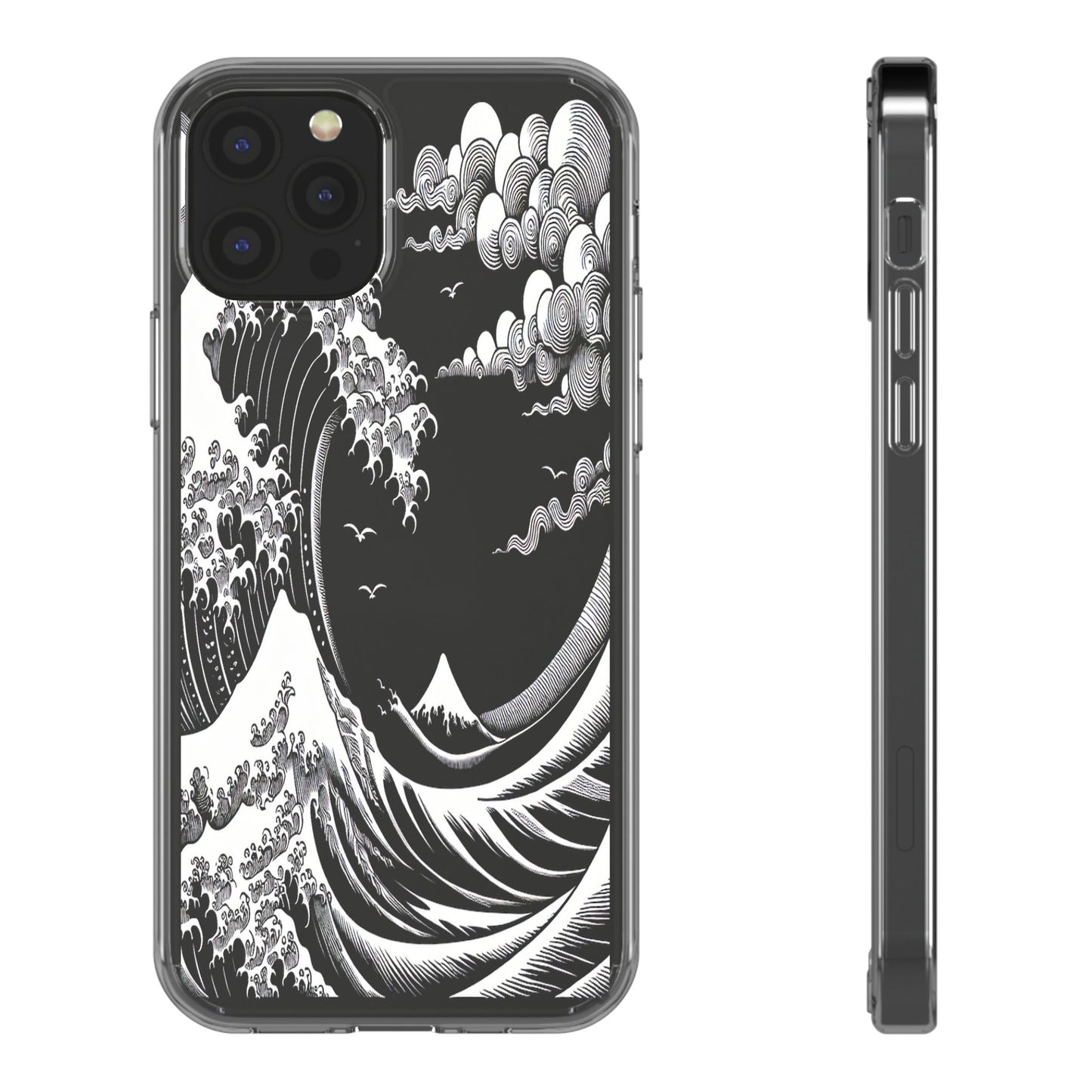 Transparent Waves and Mountains Iphone Case Compatible With Iphone 16 15 14 - Clear Phone Cover