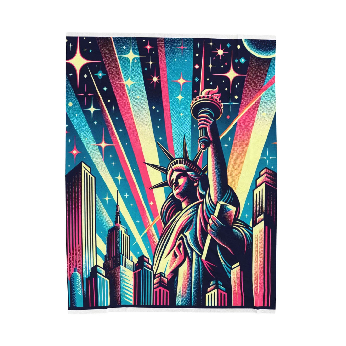 Liberty's Radiance in the City Lights - Plush Blanket