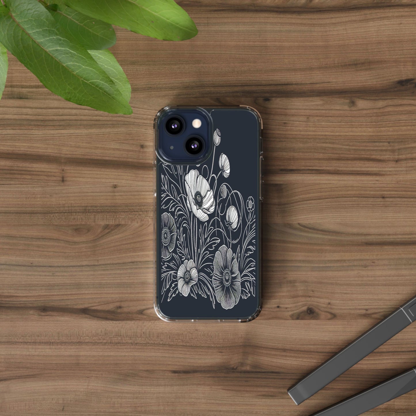 Transparent Black and White Floral Design Iphone Case Compatible With Iphone 16 15 14 - Clear Phone Cover