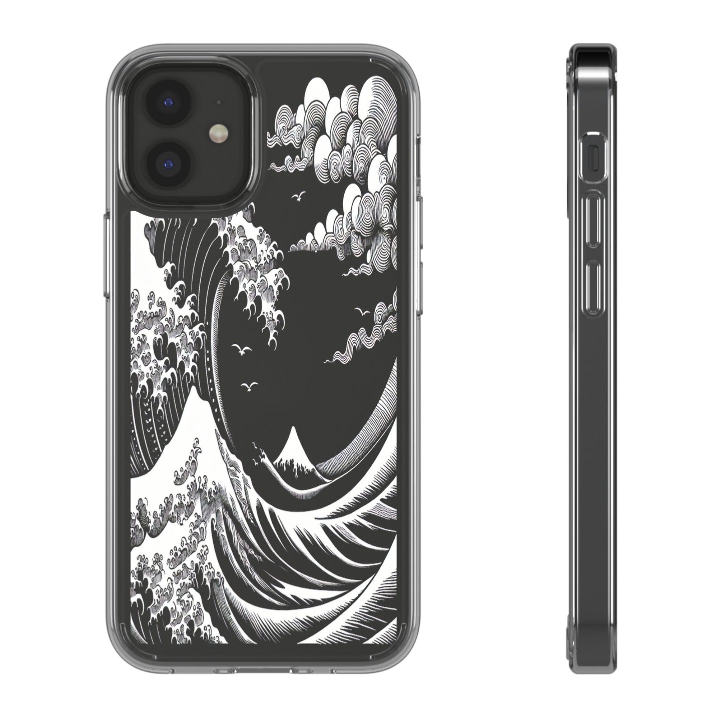 Transparent Waves and Mountains Iphone Case Compatible With Iphone 16 15 14 - Clear Phone Cover