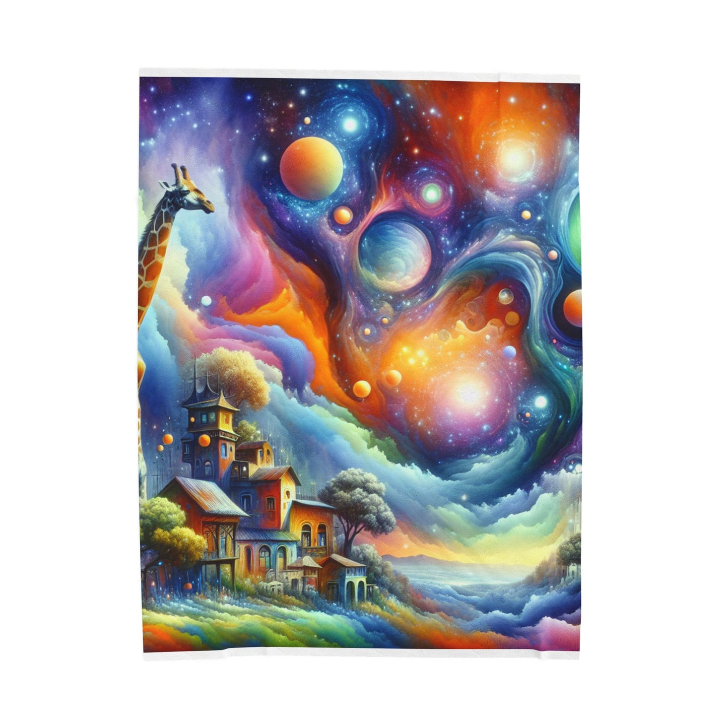 Giraffe's Cosmic Expedition - Plush Blanket