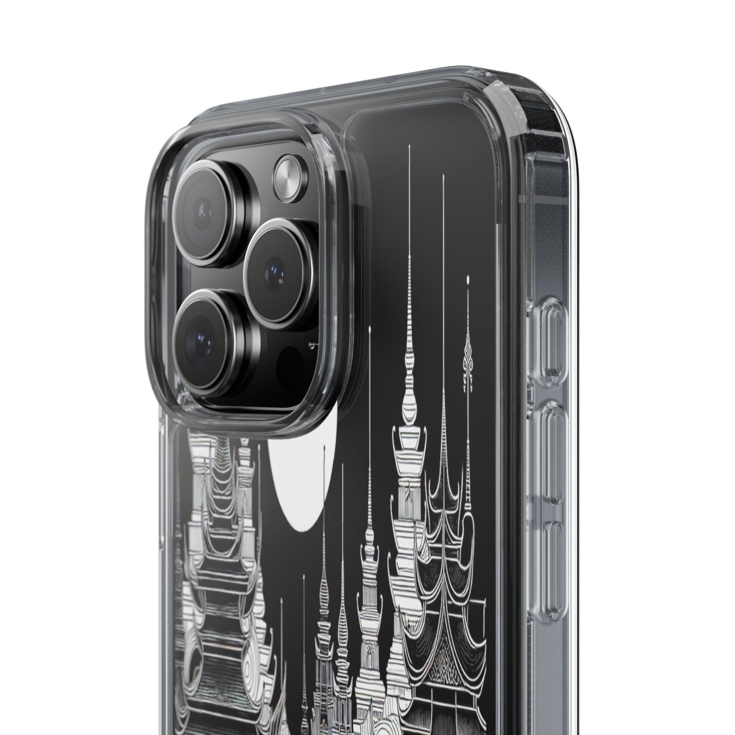 Transparent Temple Silhouette Under Bright Moon Iphone Case Compatible With Iphone 16 15 14 - Clear Phone Cover