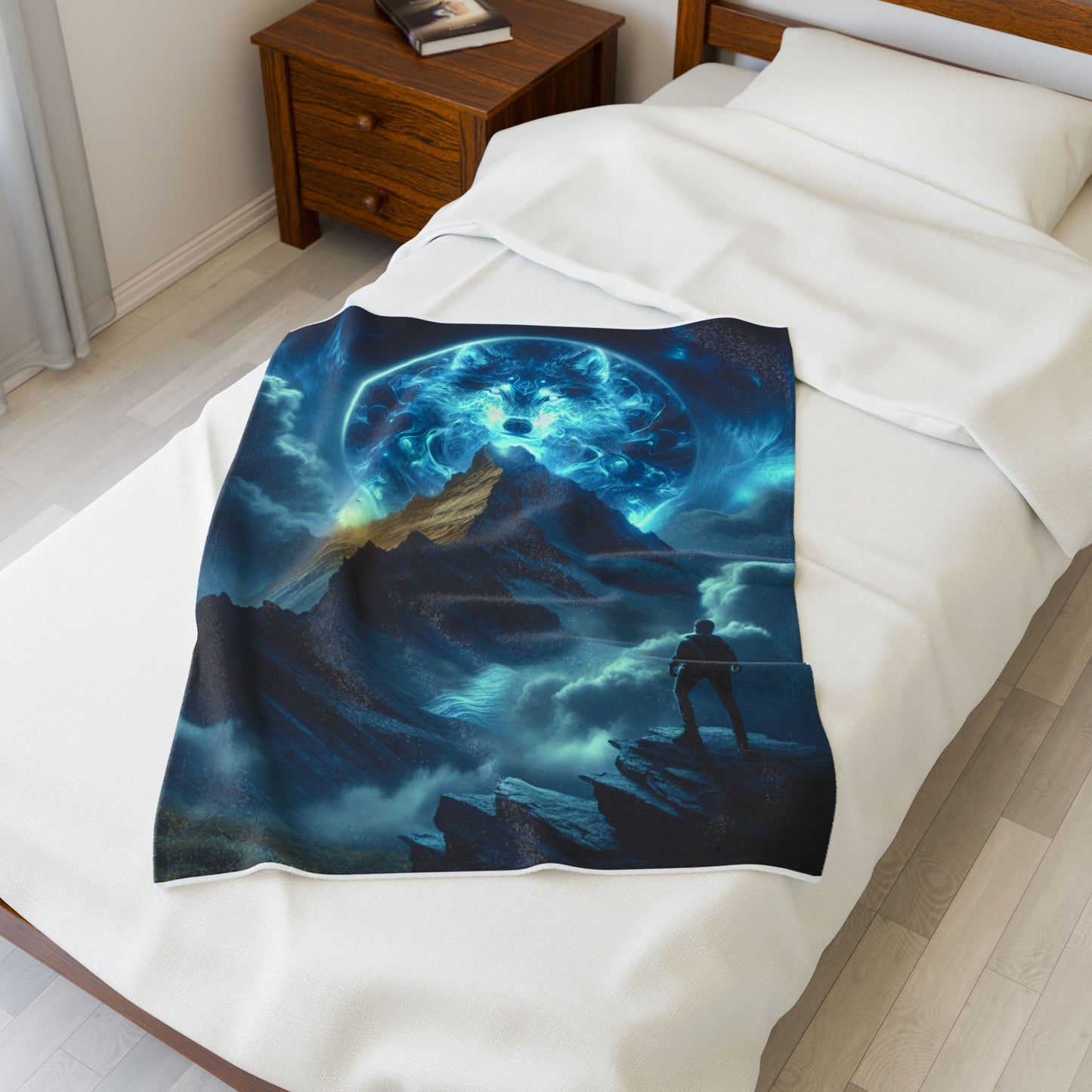 Wolf's Majesty in the Clouds - Plush Blanket