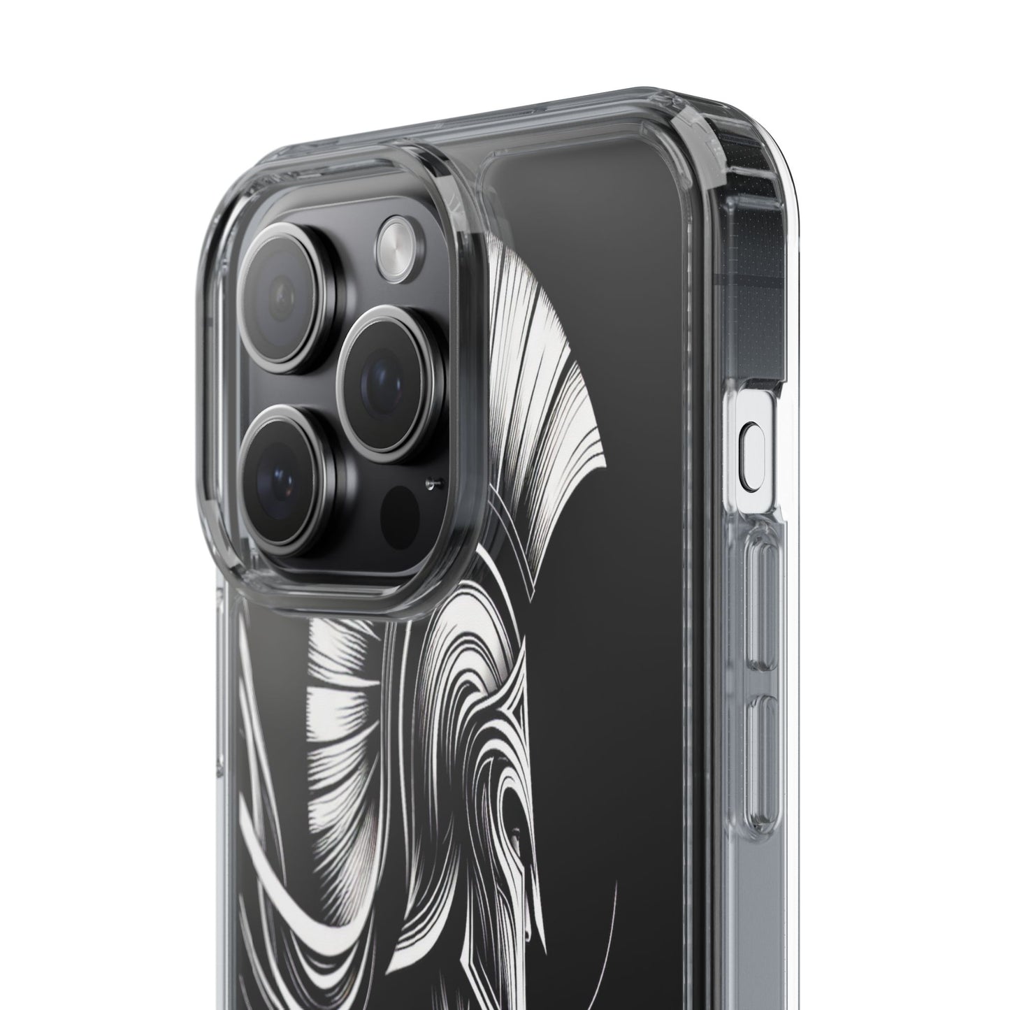 Transparent Helmeted Sentinel in Monochrome Motion Iphone Case Compatible With Iphone 16 15 14 - Clear Phone Cover