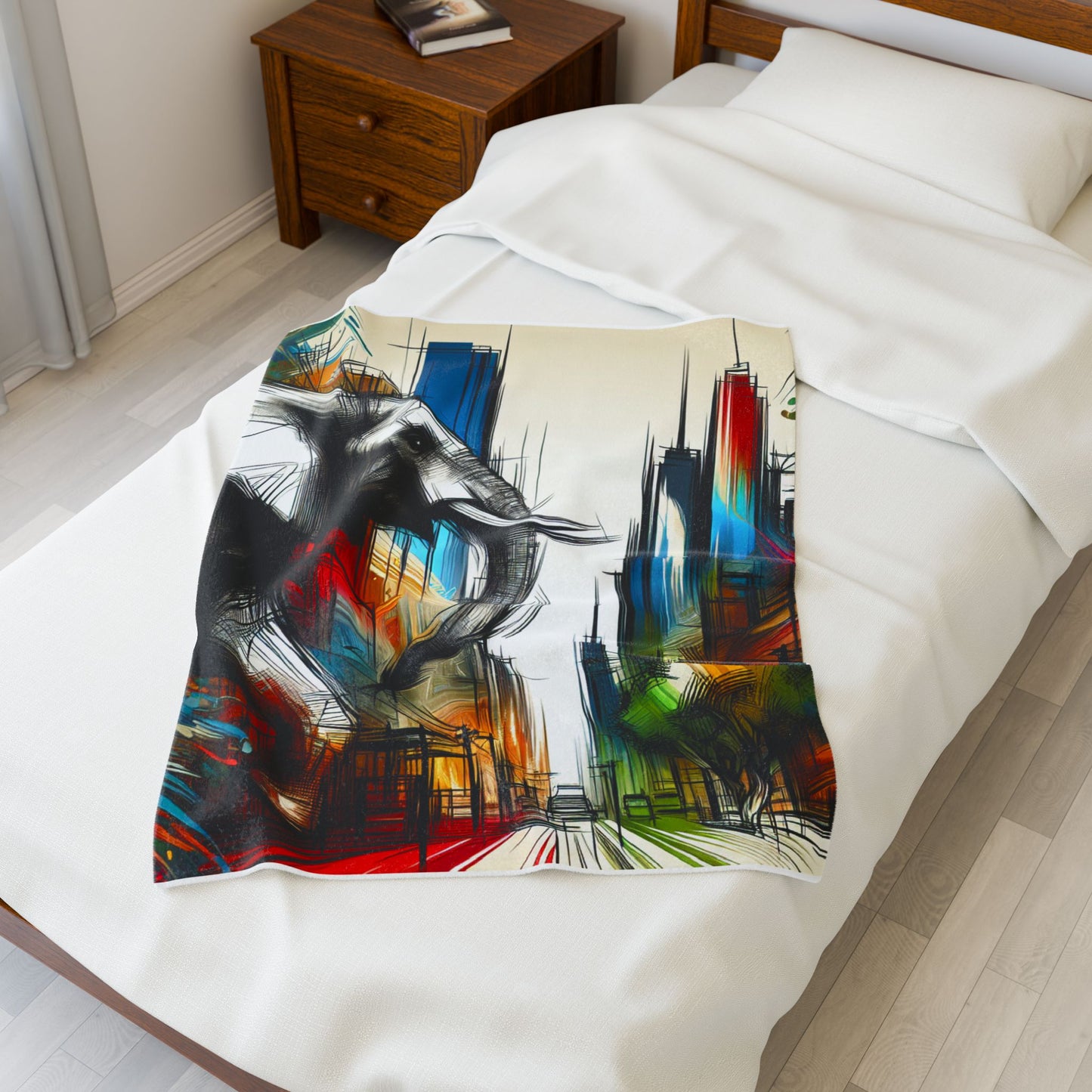 Cityscape with Elephant Illusion - Plush Blanket