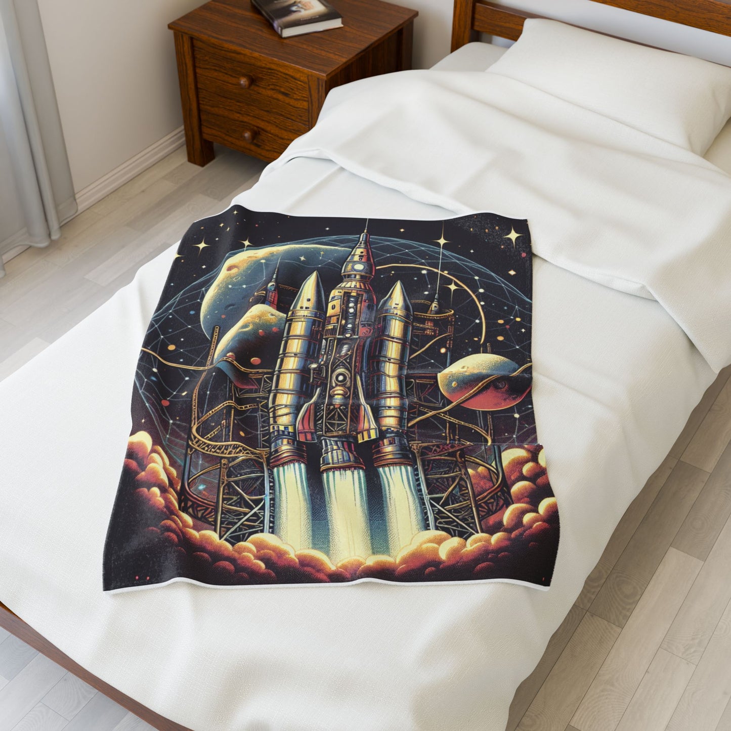 Rocket Voyage to the Stars - Plush Blanket