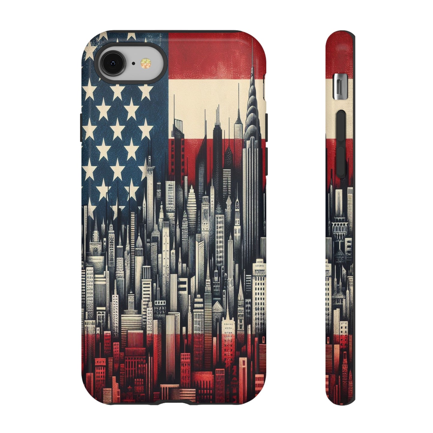 Protective Cityscape with Stars and Stripes Iphone Case Compatible With Iphone 16 15 14 - Phone Cover