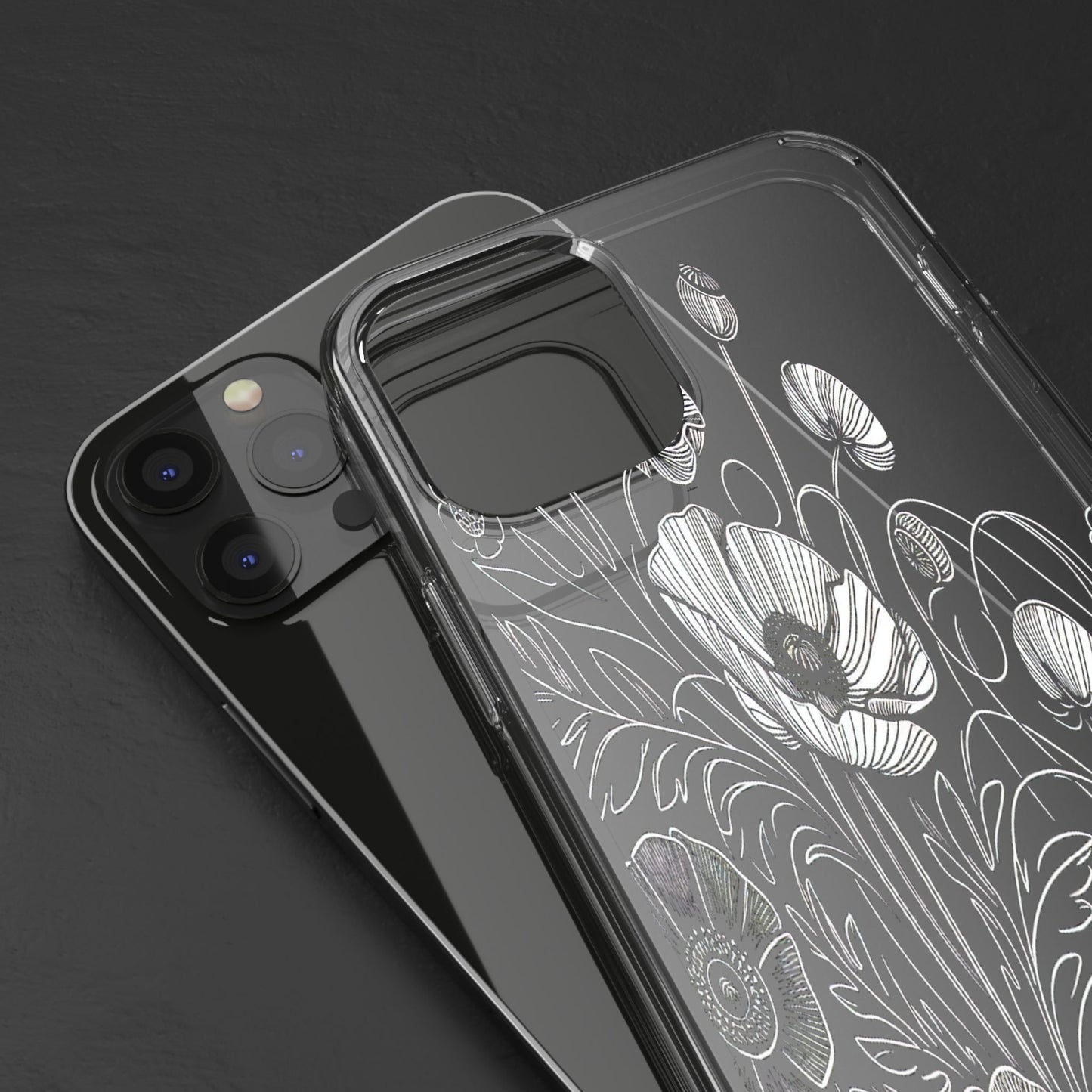 Transparent Black and White Floral Design Iphone Case Compatible With Iphone 16 15 14 - Clear Phone Cover