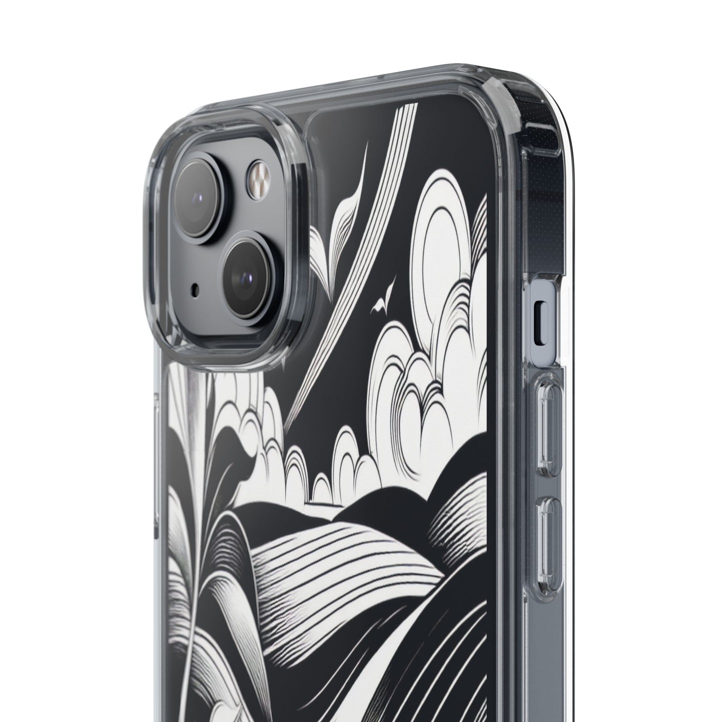 Transparent Curved Lines and Petals Iphone Case Compatible With Iphone 16 15 14 - Clear Phone Cover