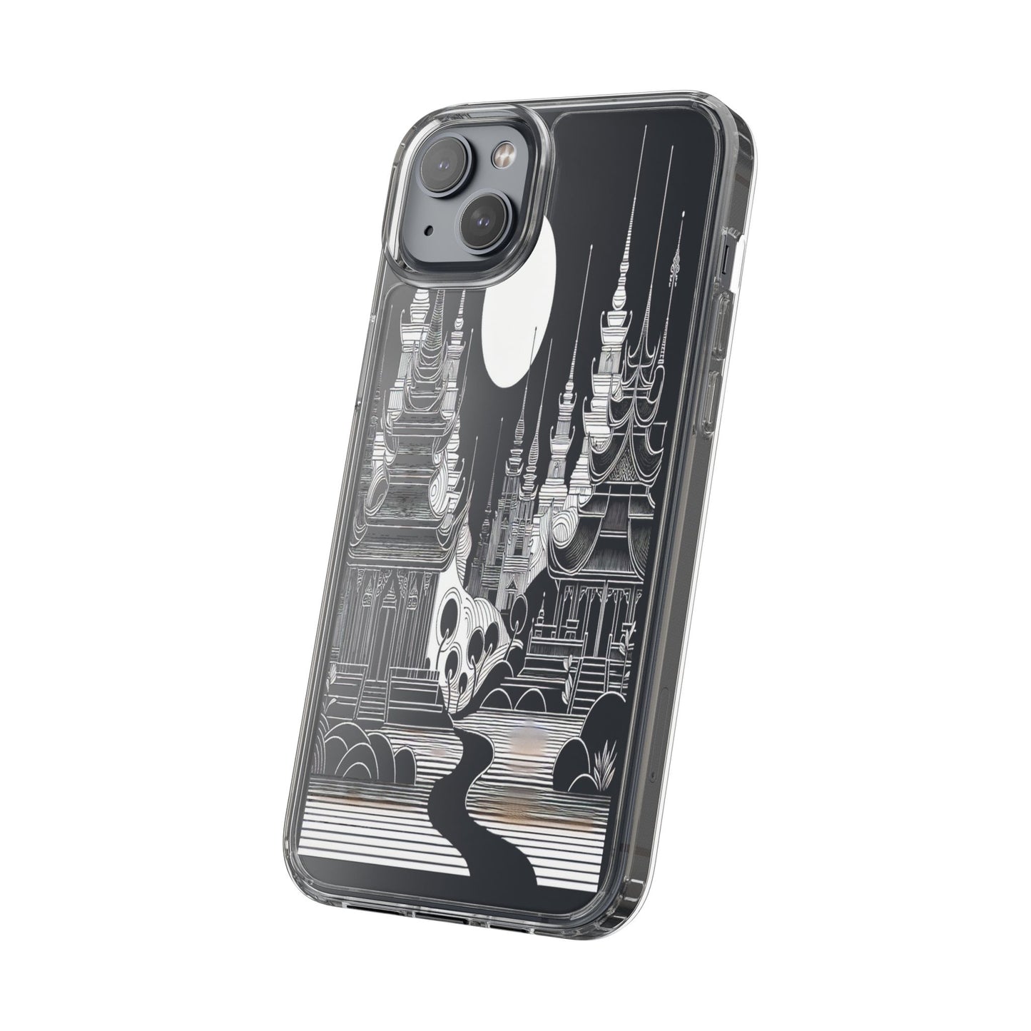 Transparent Temple Silhouette Under Bright Moon Iphone Case Compatible With Iphone 16 15 14 - Clear Phone Cover