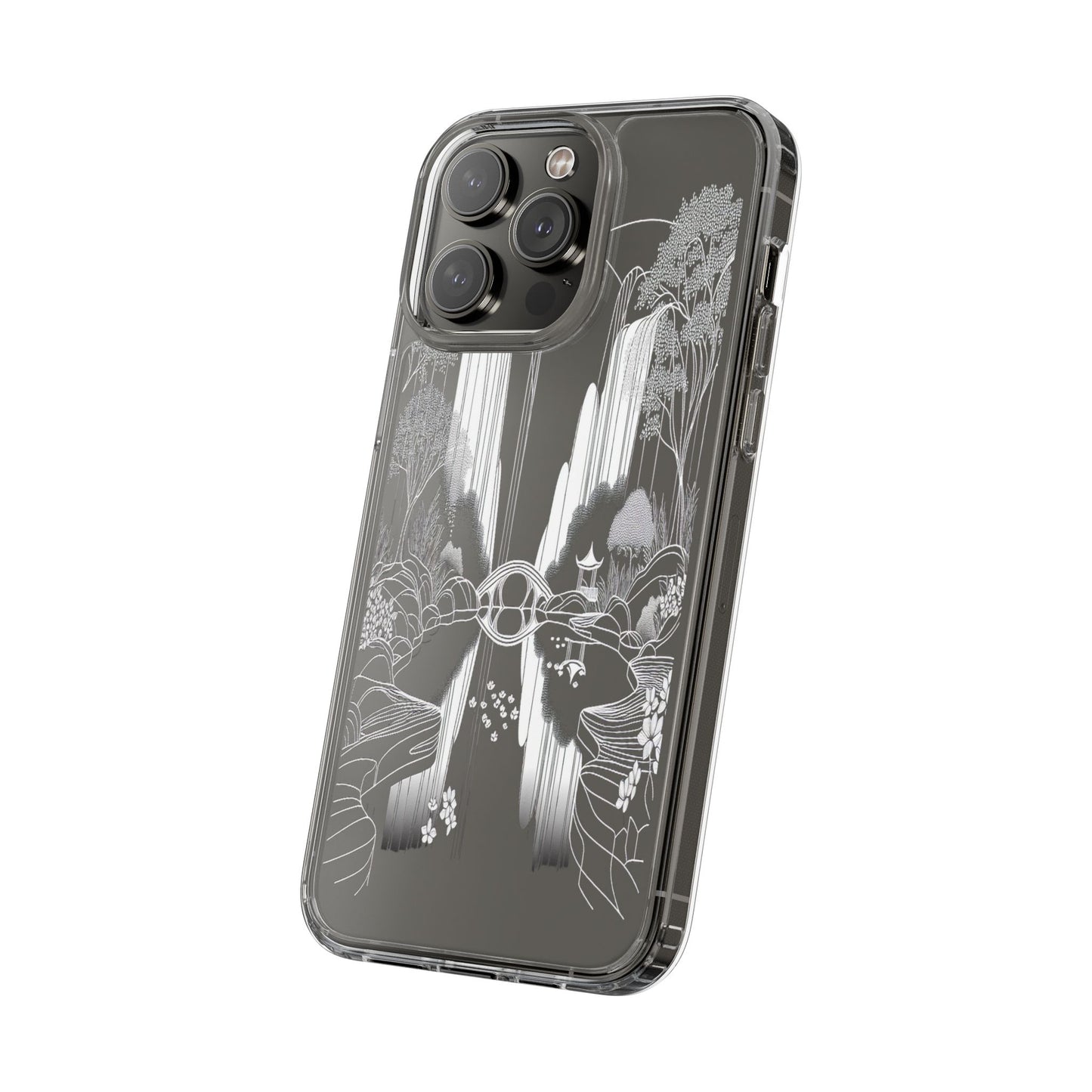 Transparent Waterfall Bridge Scene Iphone Case Compatible With Iphone 16 15 14 - Clear Phone Cover