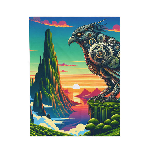 Mechanical Sentinel in a Fantasy Realm - Plush Blanket