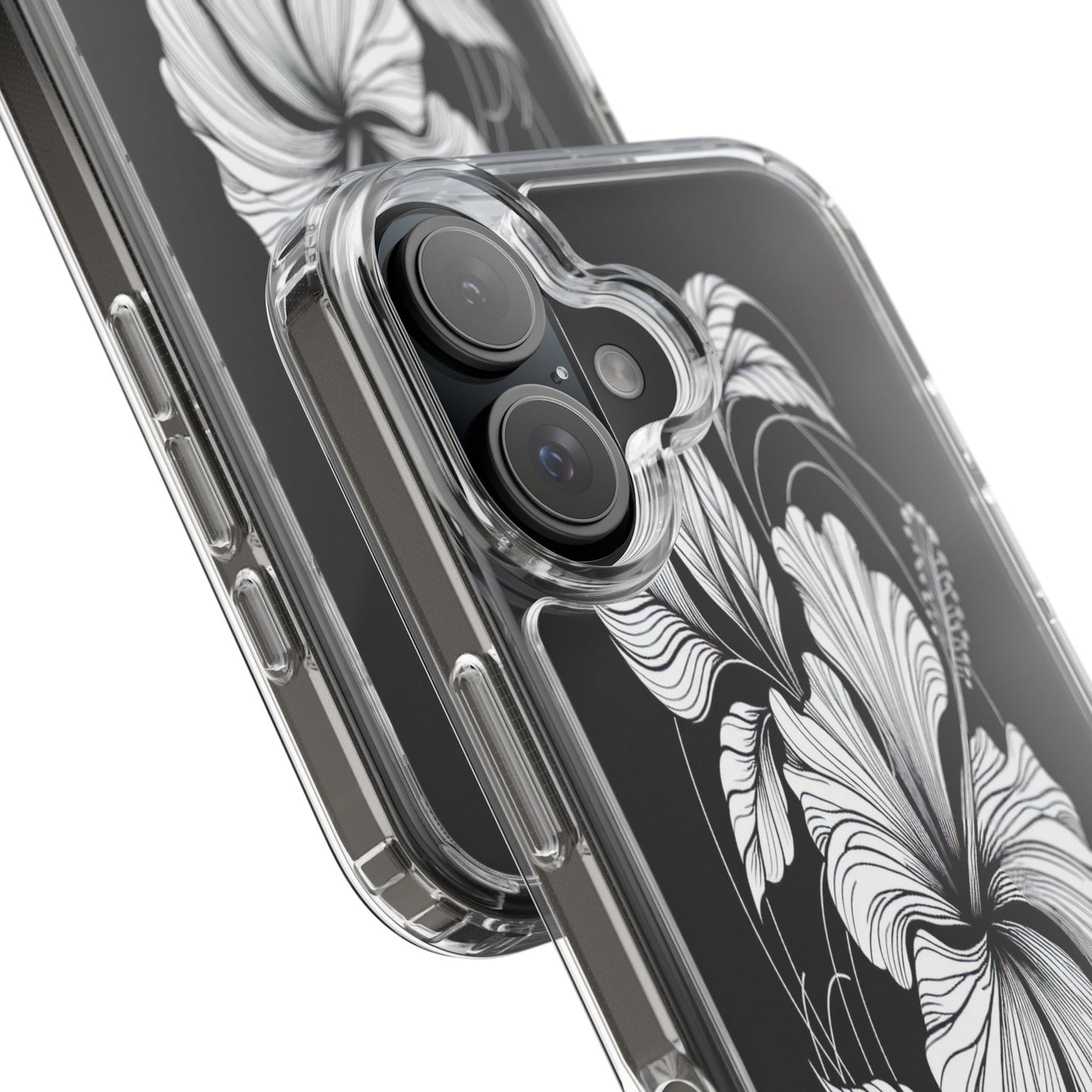 Transparent Hibiscus Design in Black and White Iphone Case Compatible With Iphone 16 15 14 - Clear Phone Cover