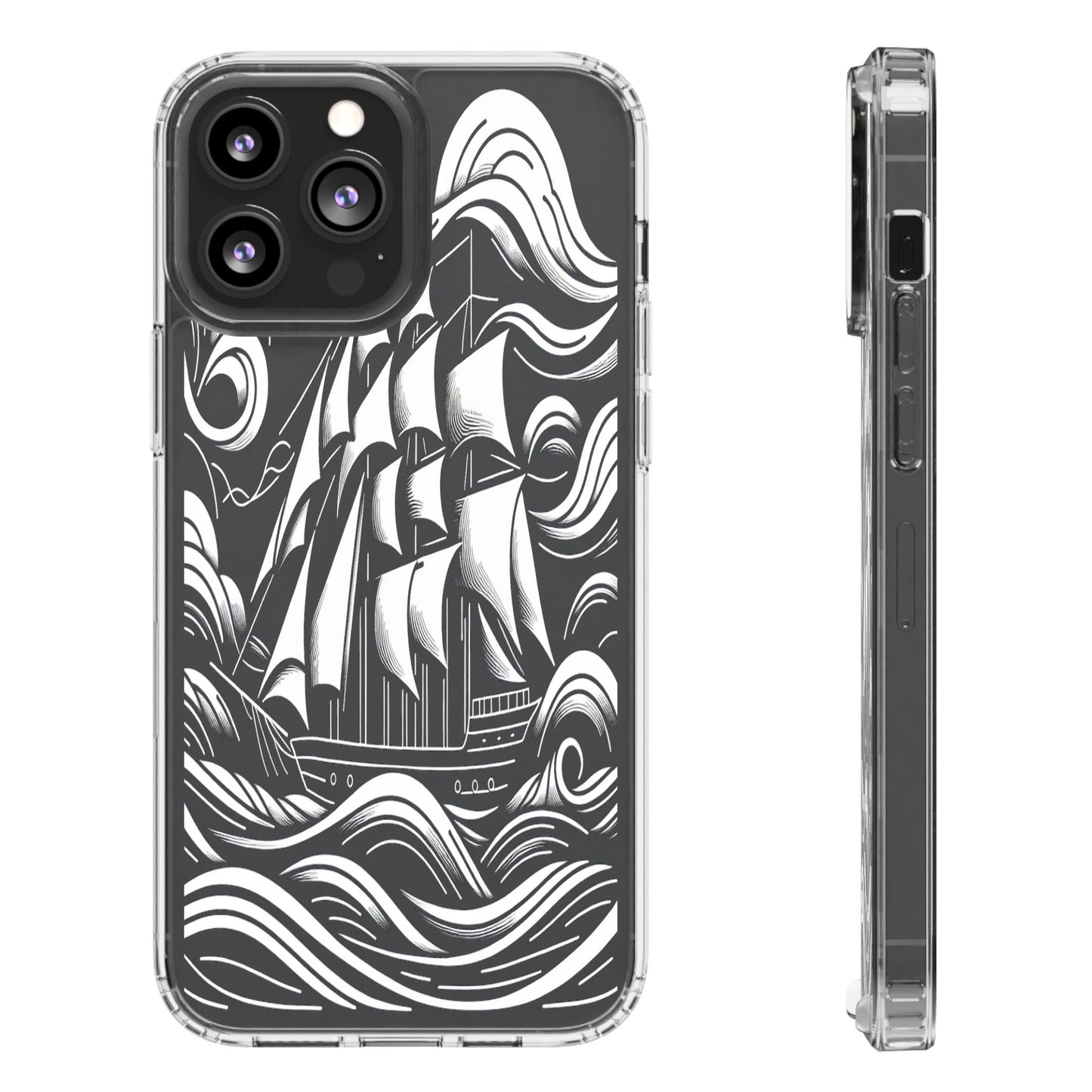 Transparent Journey on the Waves Iphone Case Compatible With Iphone 16 15 14 - Clear Phone Cover