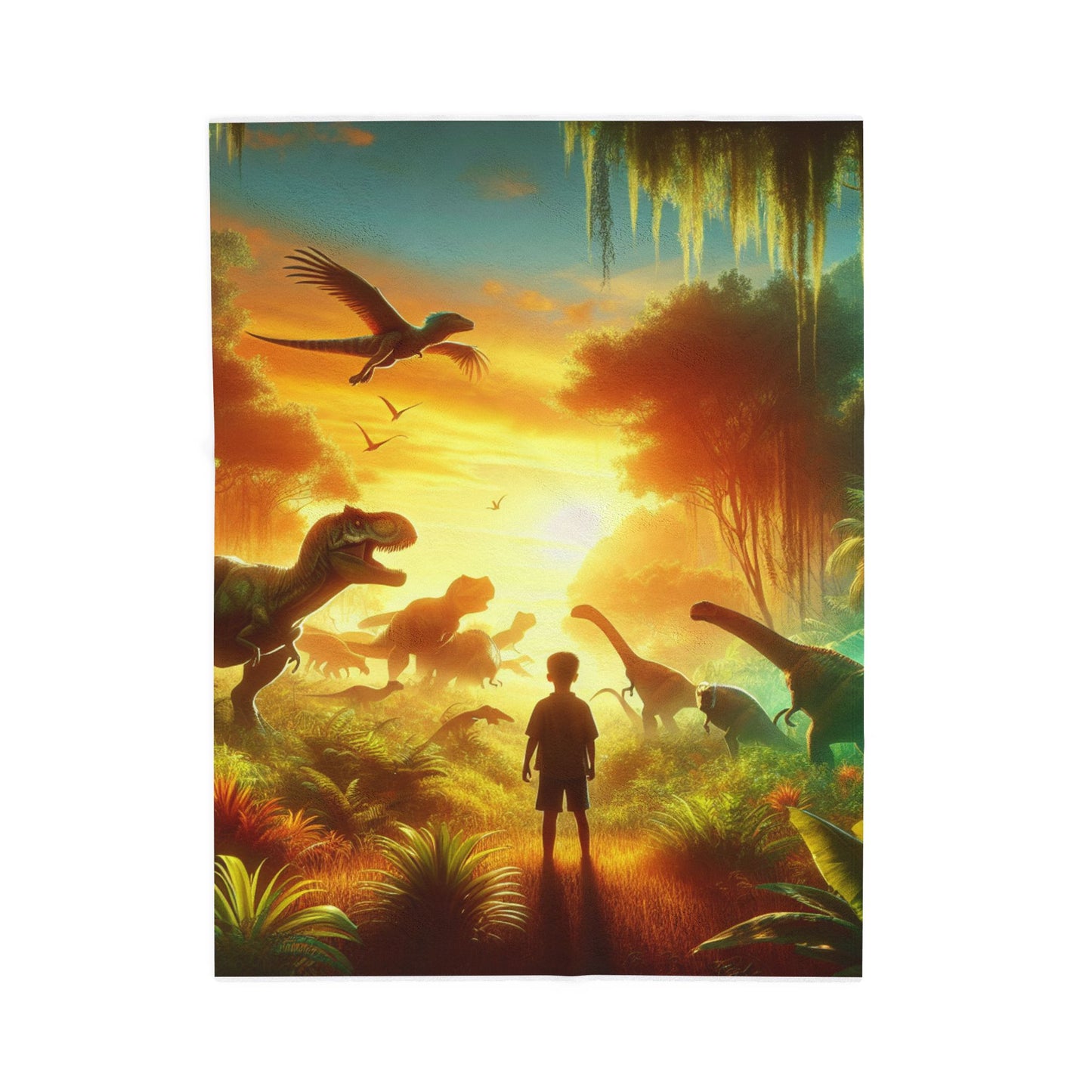 Prehistoric Encounter at Dawn - Plush Blanket